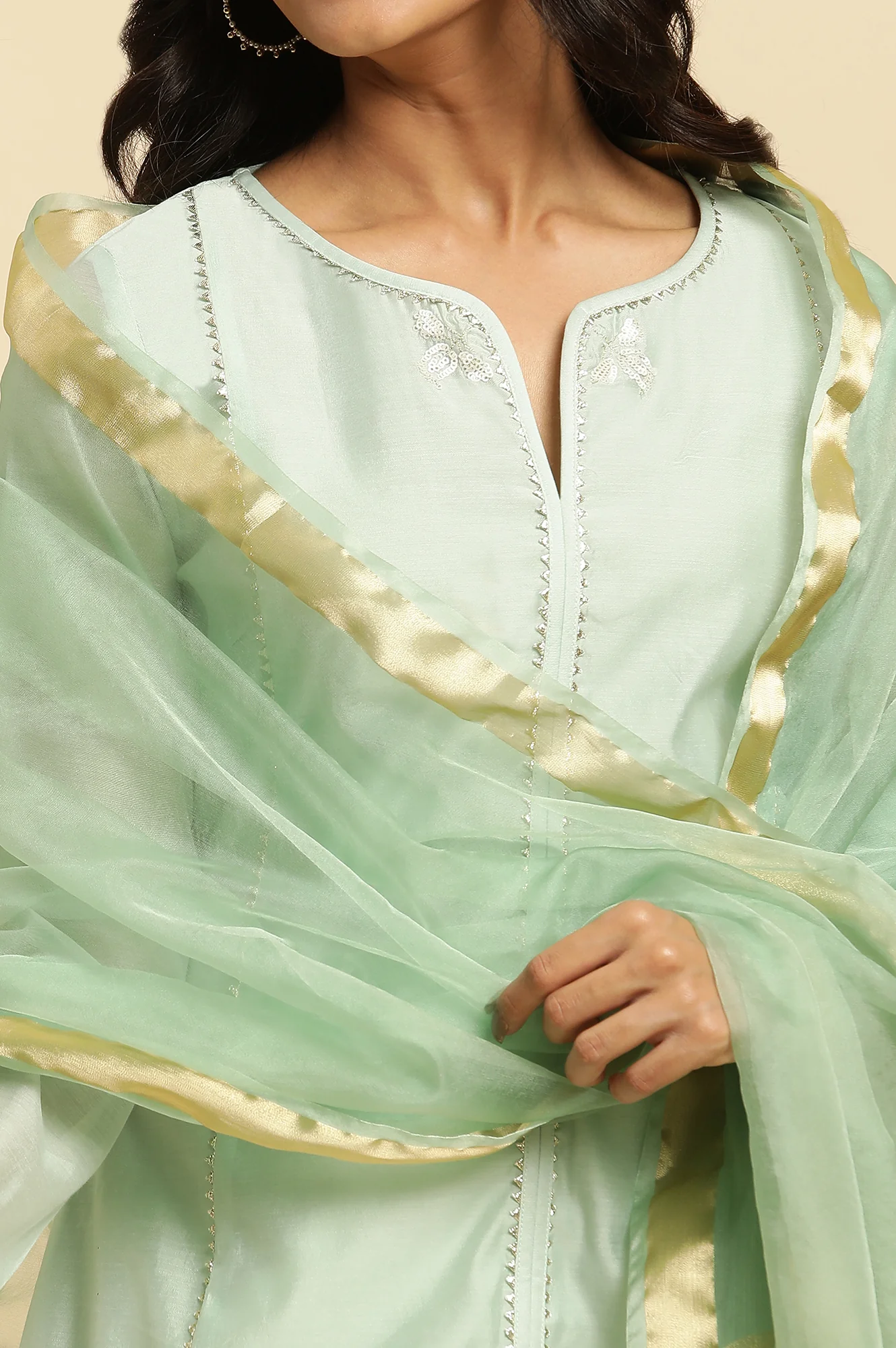 Bright Green Organza Dupatta - Image 5