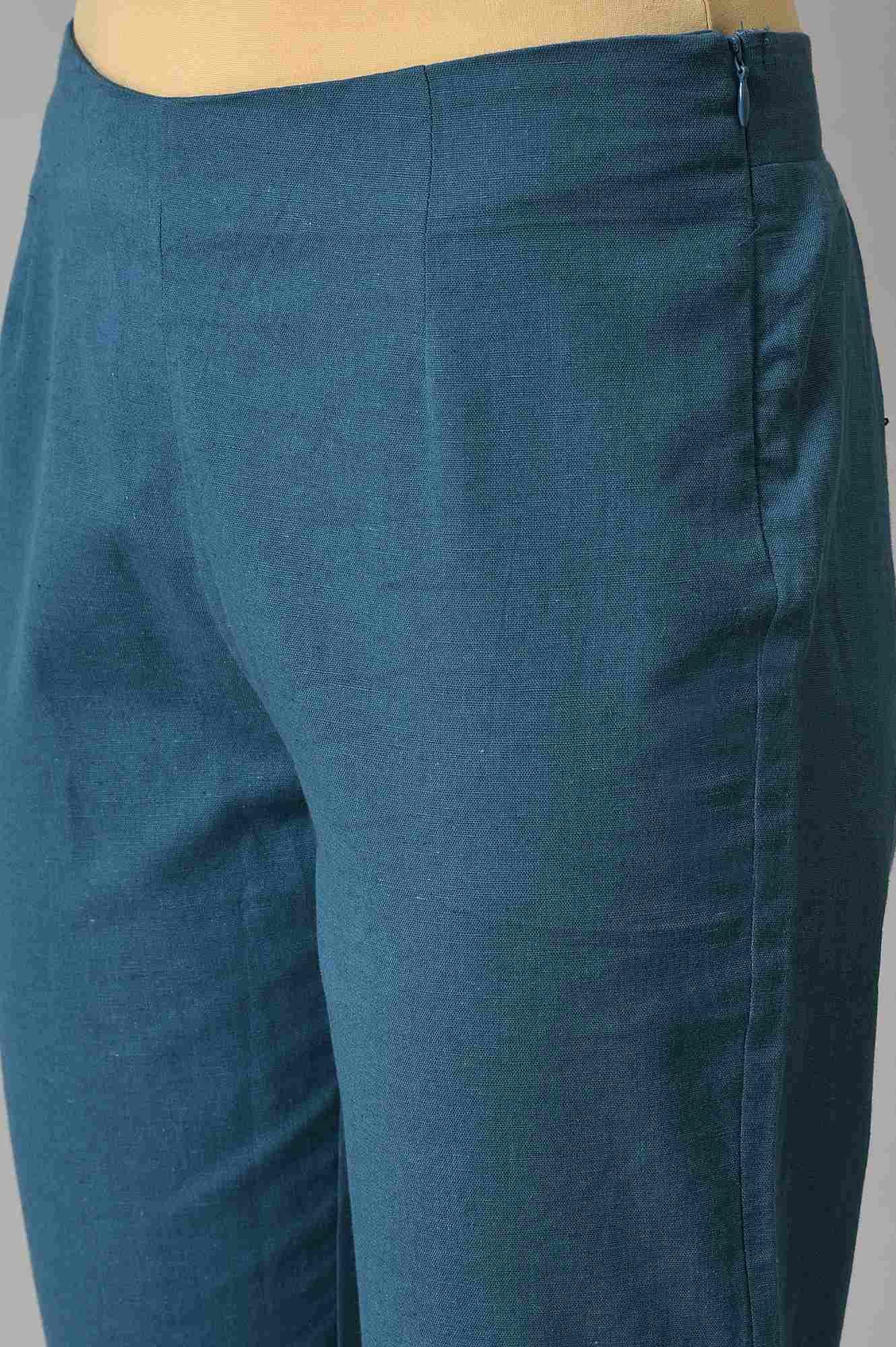 Bright Multi-Coloured A-Line kurta With Blue Slim Pants - Image 7