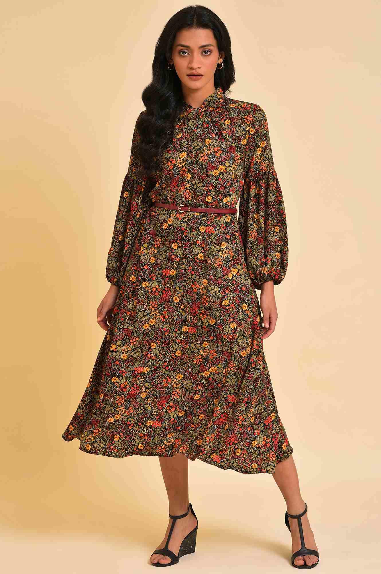 Bright Multi-Coloured Floral Print Dress