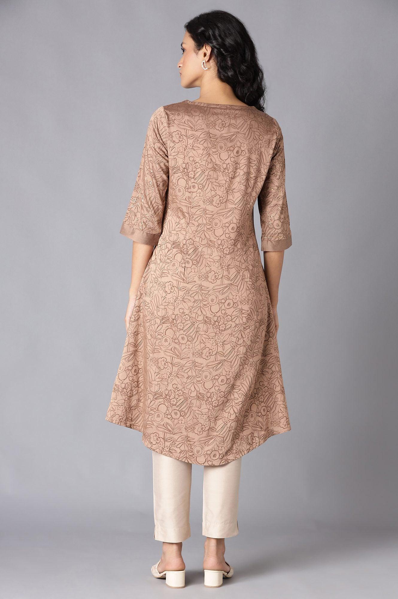 Brown A-Line Printed kurta - Image 2