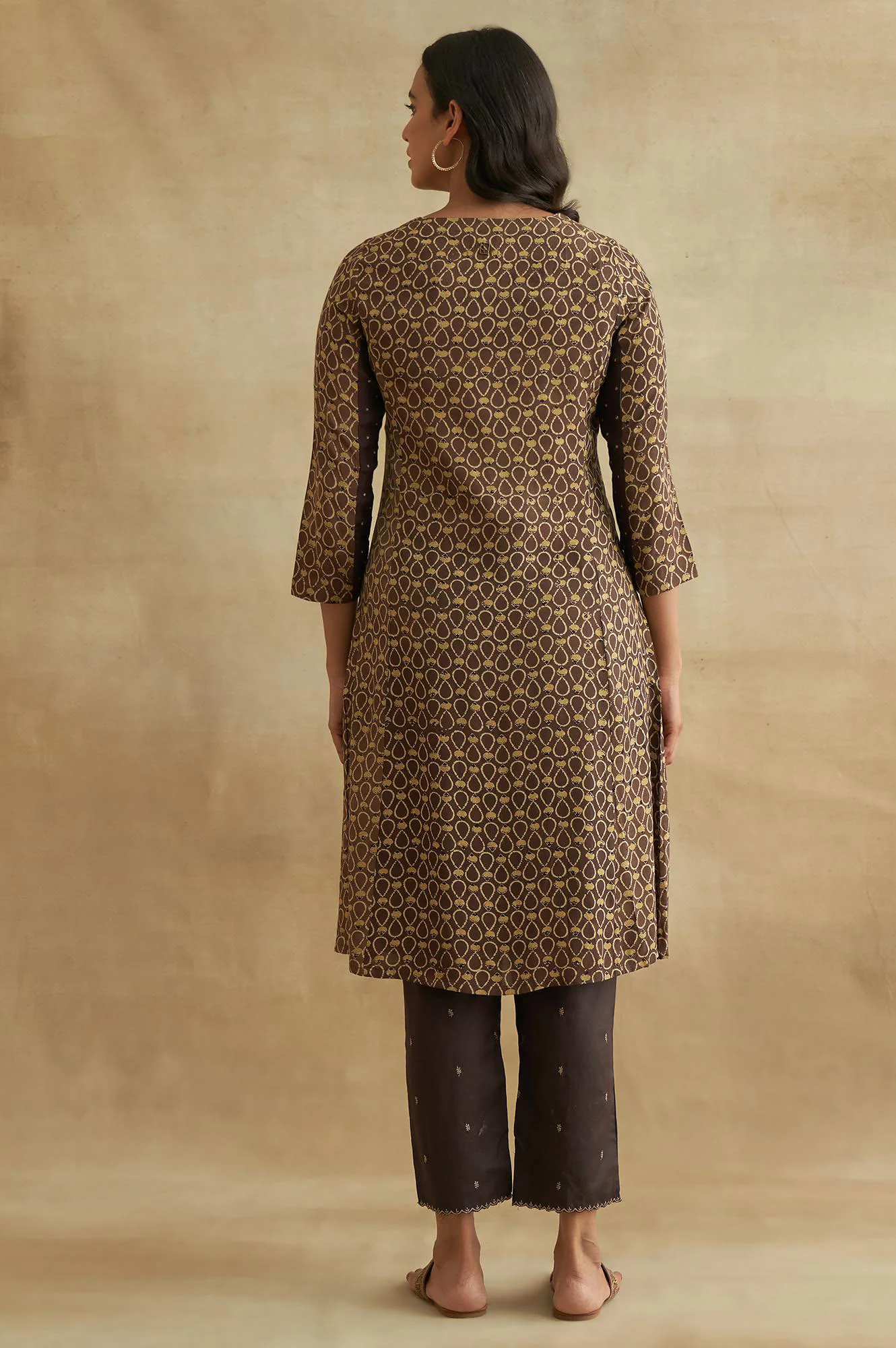 Brown Ajrakh Print kurta With Embroidery - Image 2