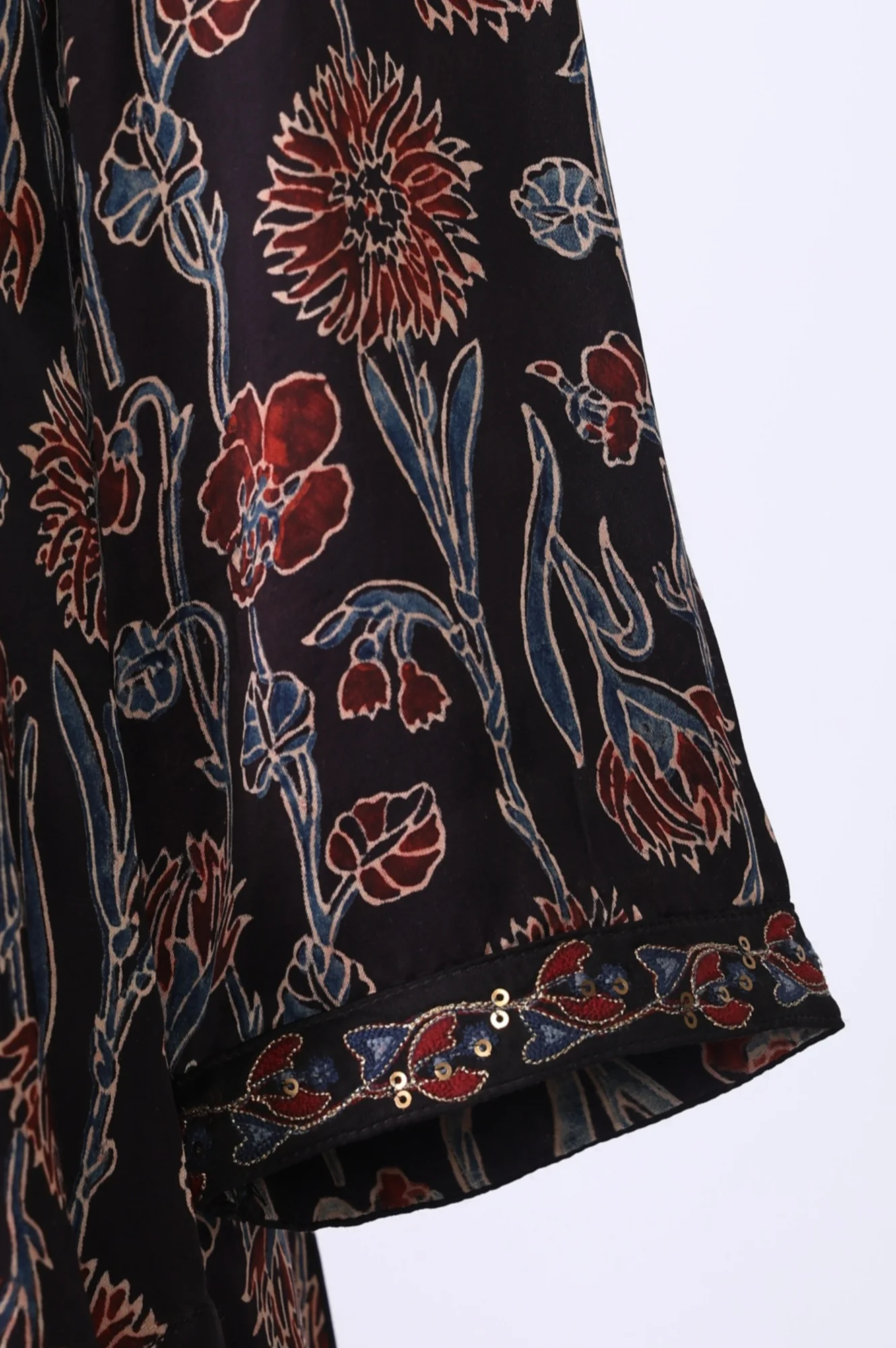 Brown Block Printed Sequins Satin Straight Kurta - Image 7
