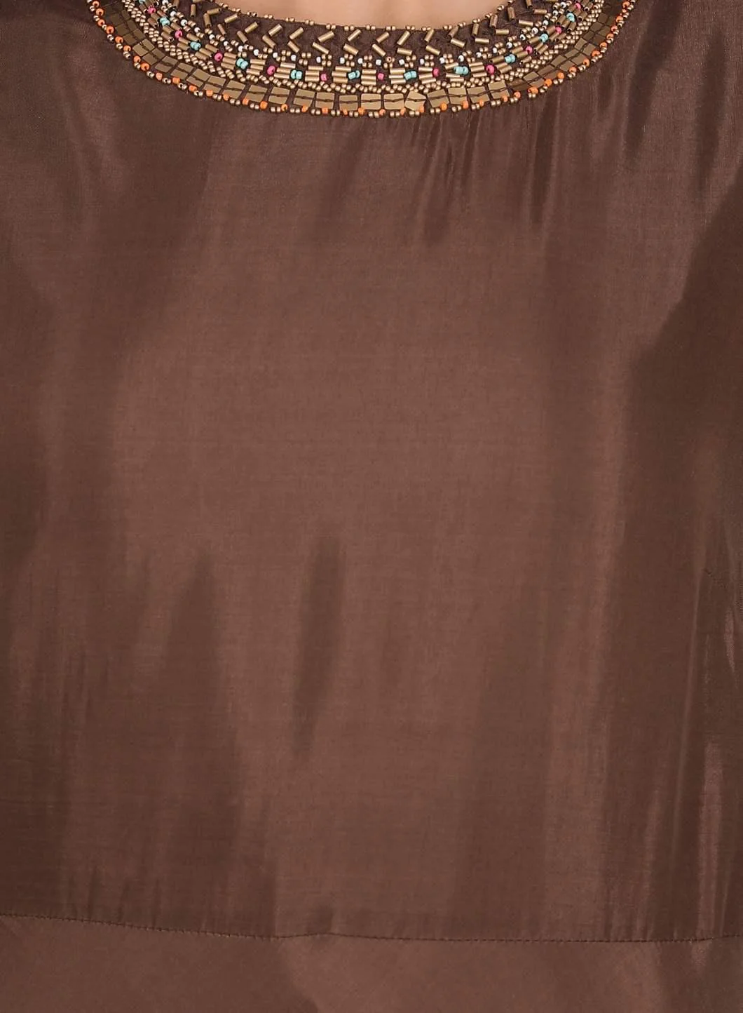 Brown Embellished Round Neck kurta - Image 6