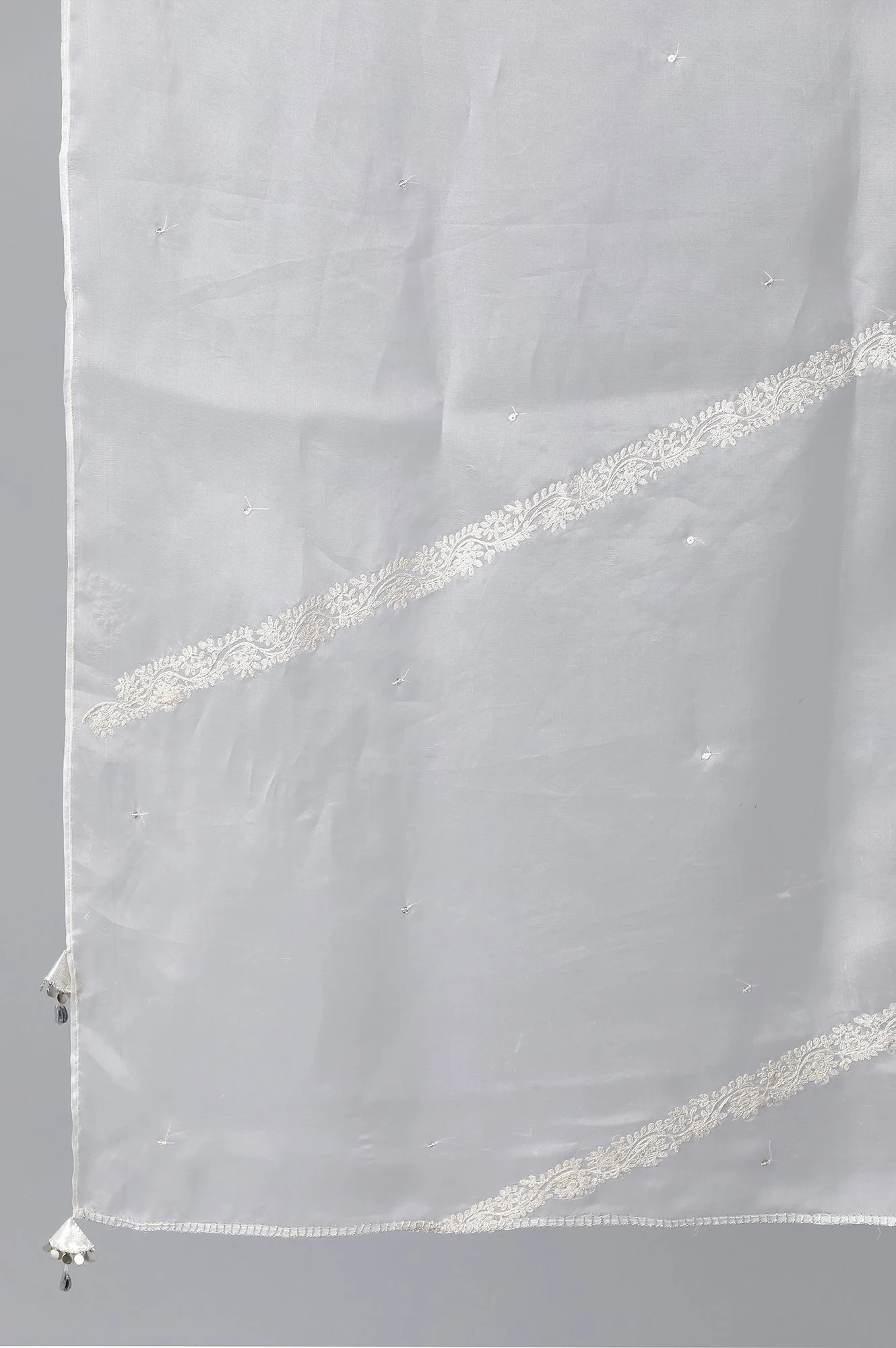 Brown Embroidered Organza Dupatta - Image 4