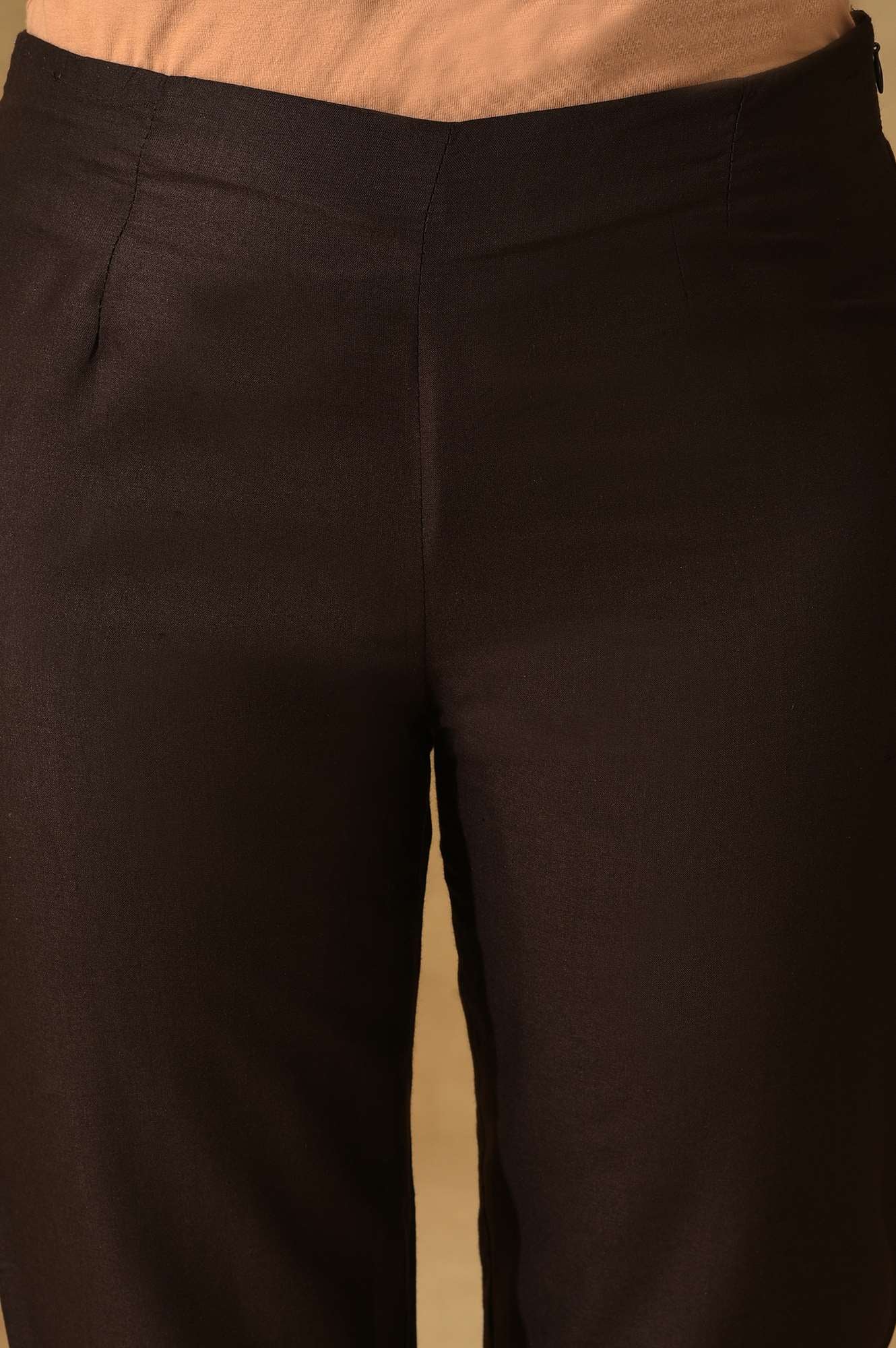 Brown Embroidered Viscose Silk Tussar Slim Pants - Image 9
