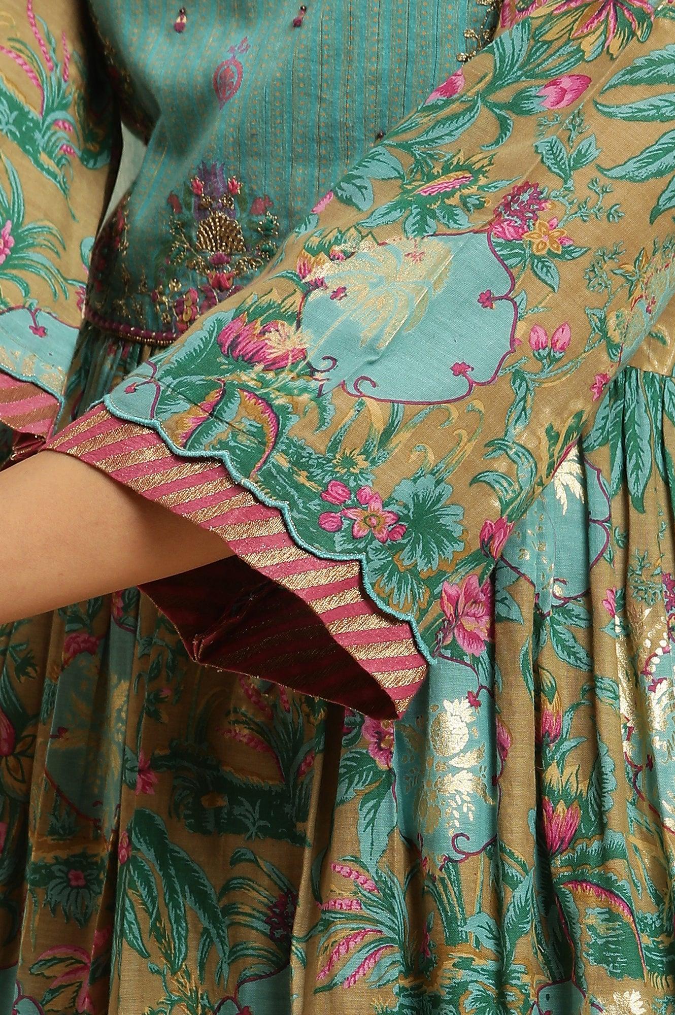 Brown Floral Printed Kurta, Pant And Dupatta Set - Image 7