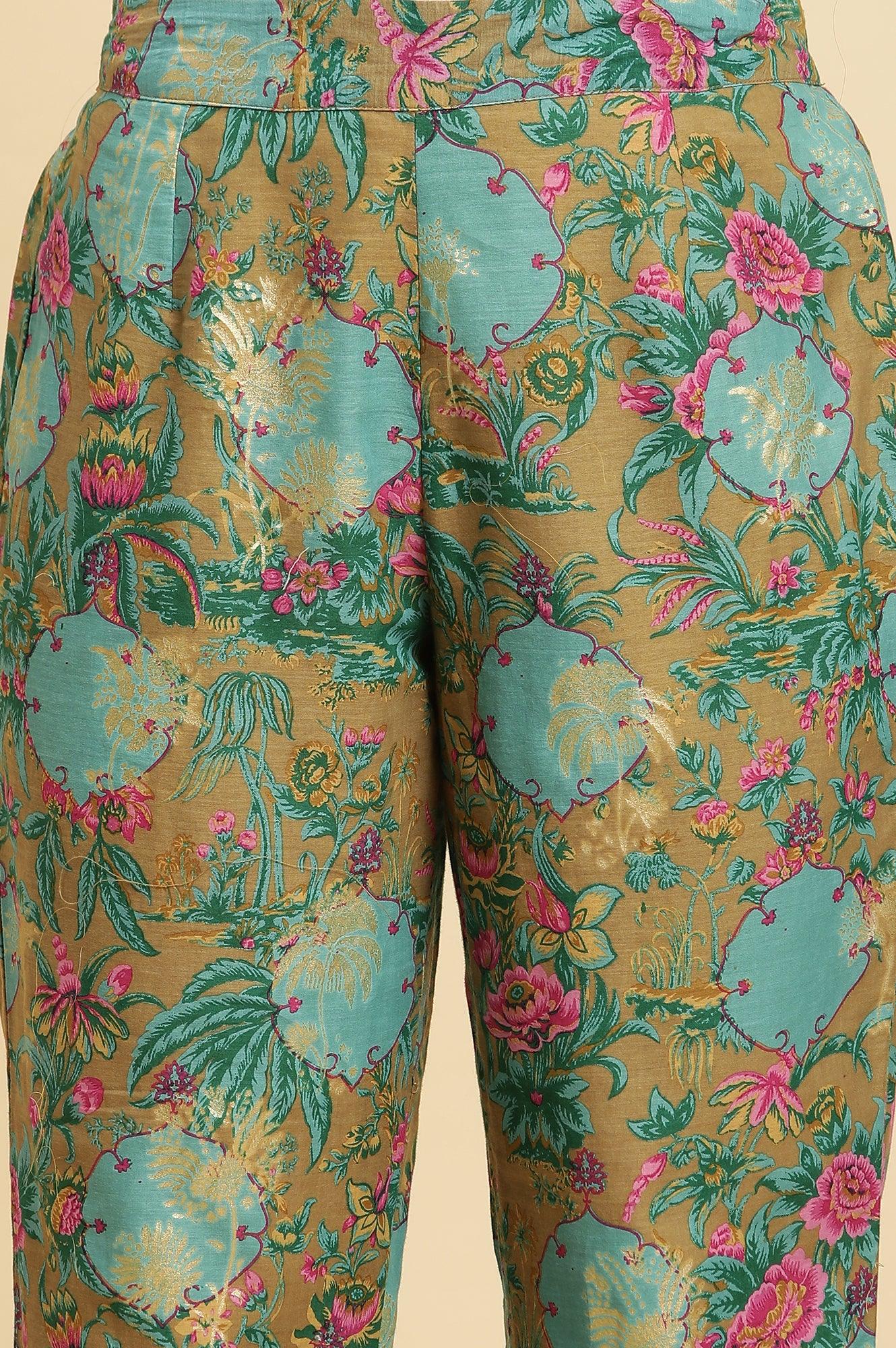Brown Floral Printed Kurta, Pant And Dupatta Set - Image 8