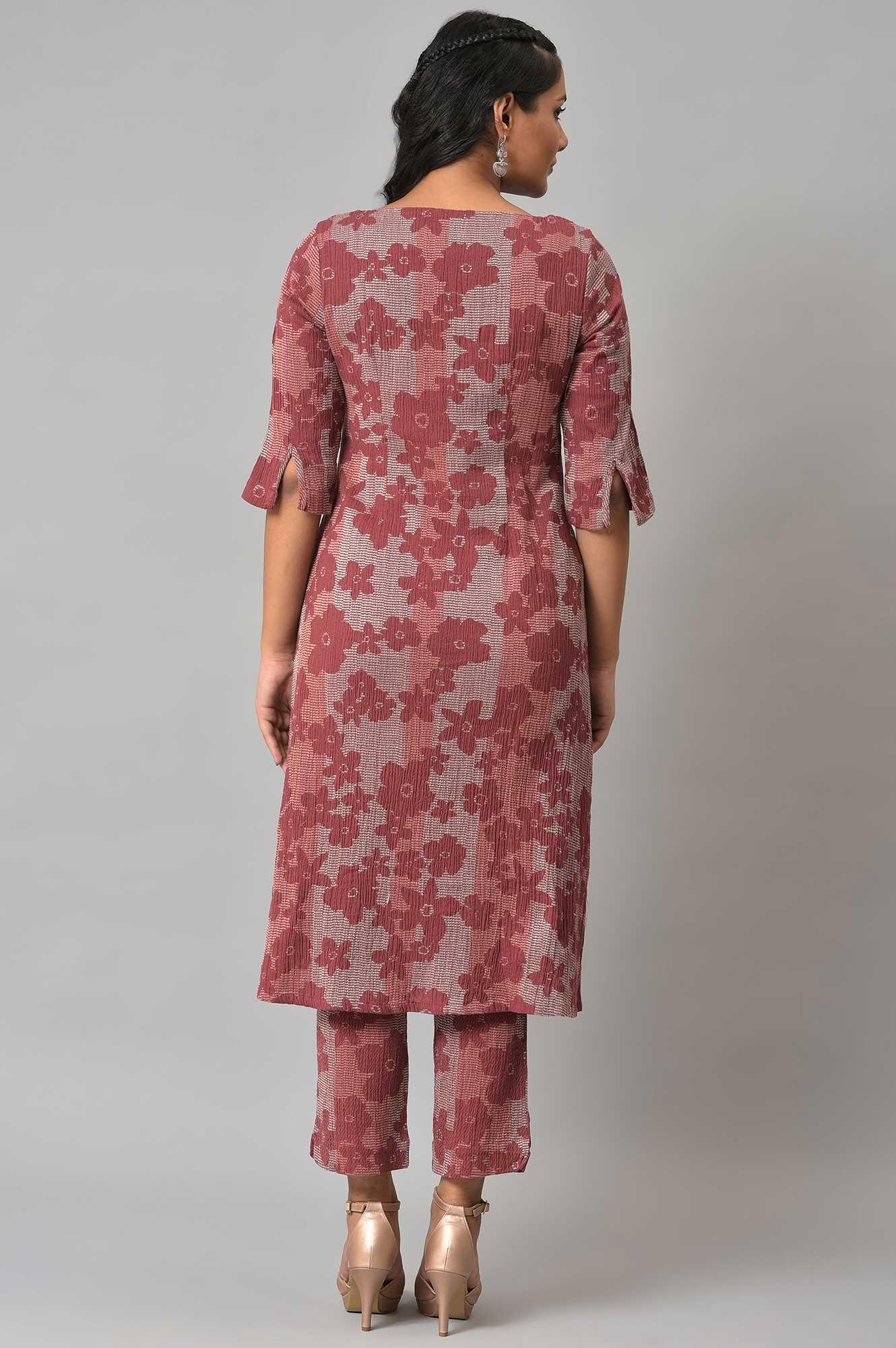 Brown Floral Printed kurta With Slim Pants - Image 2