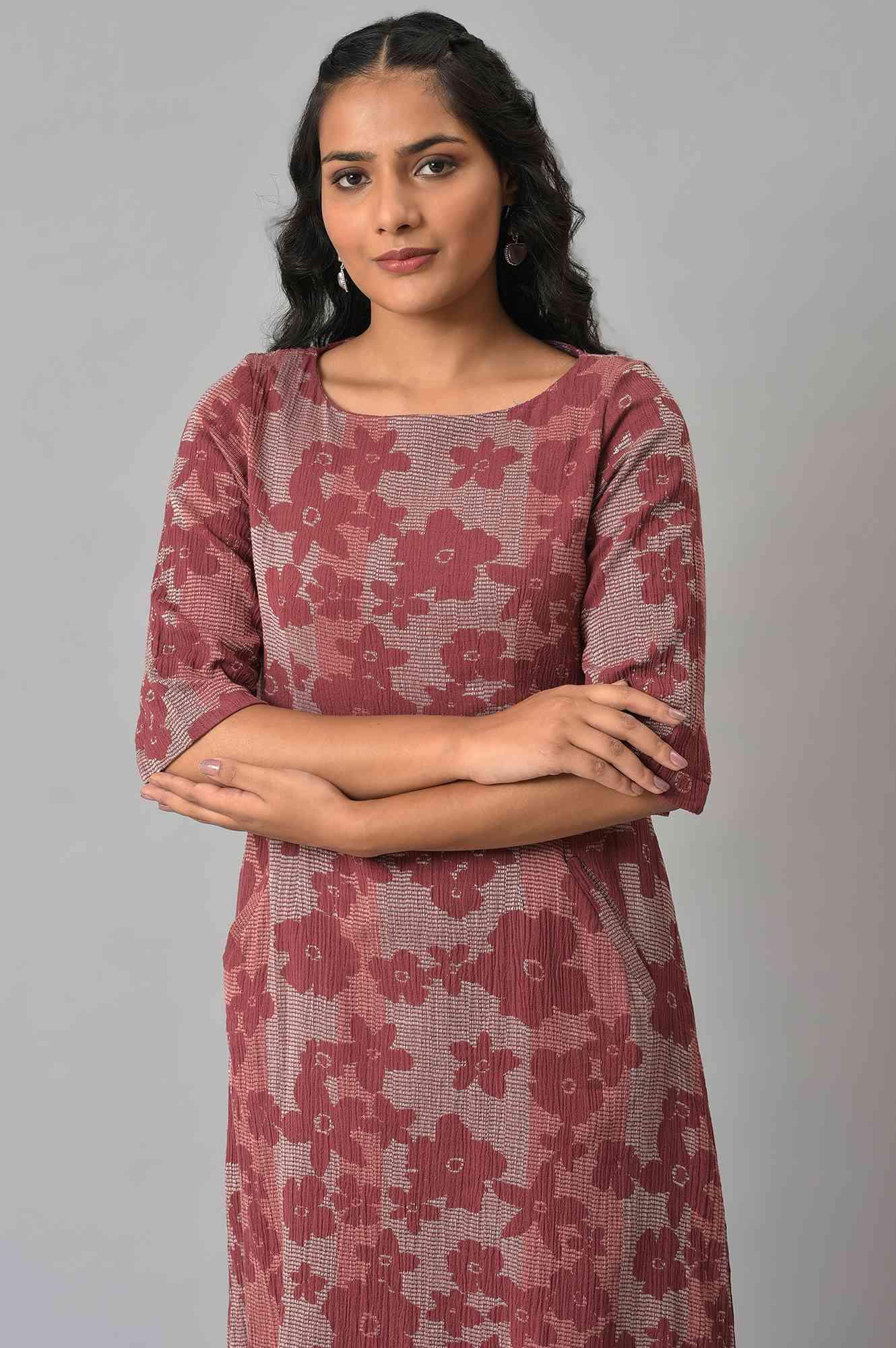 Brown Floral Printed kurta With Slim Pants - Image 5