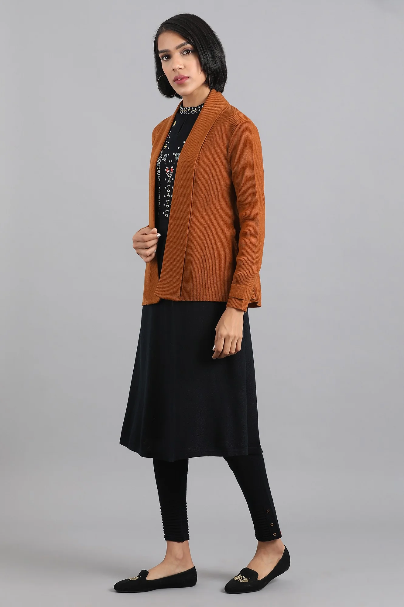 Brown Front Open Basic Cardigan - Image 3