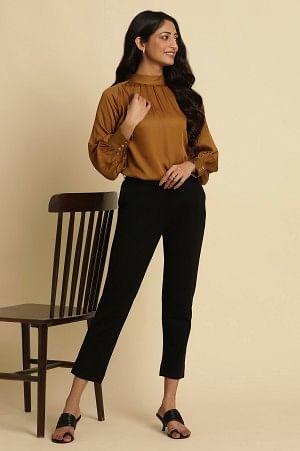 Brown Gathered High Neck Top - Image 5