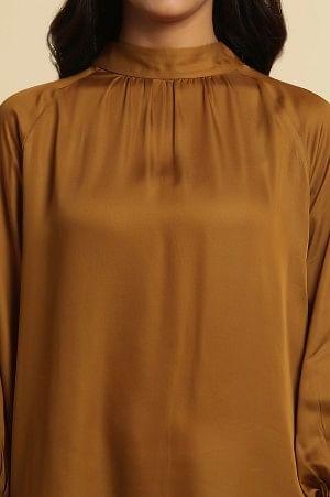 Brown Gathered High Neck Top - Image 6