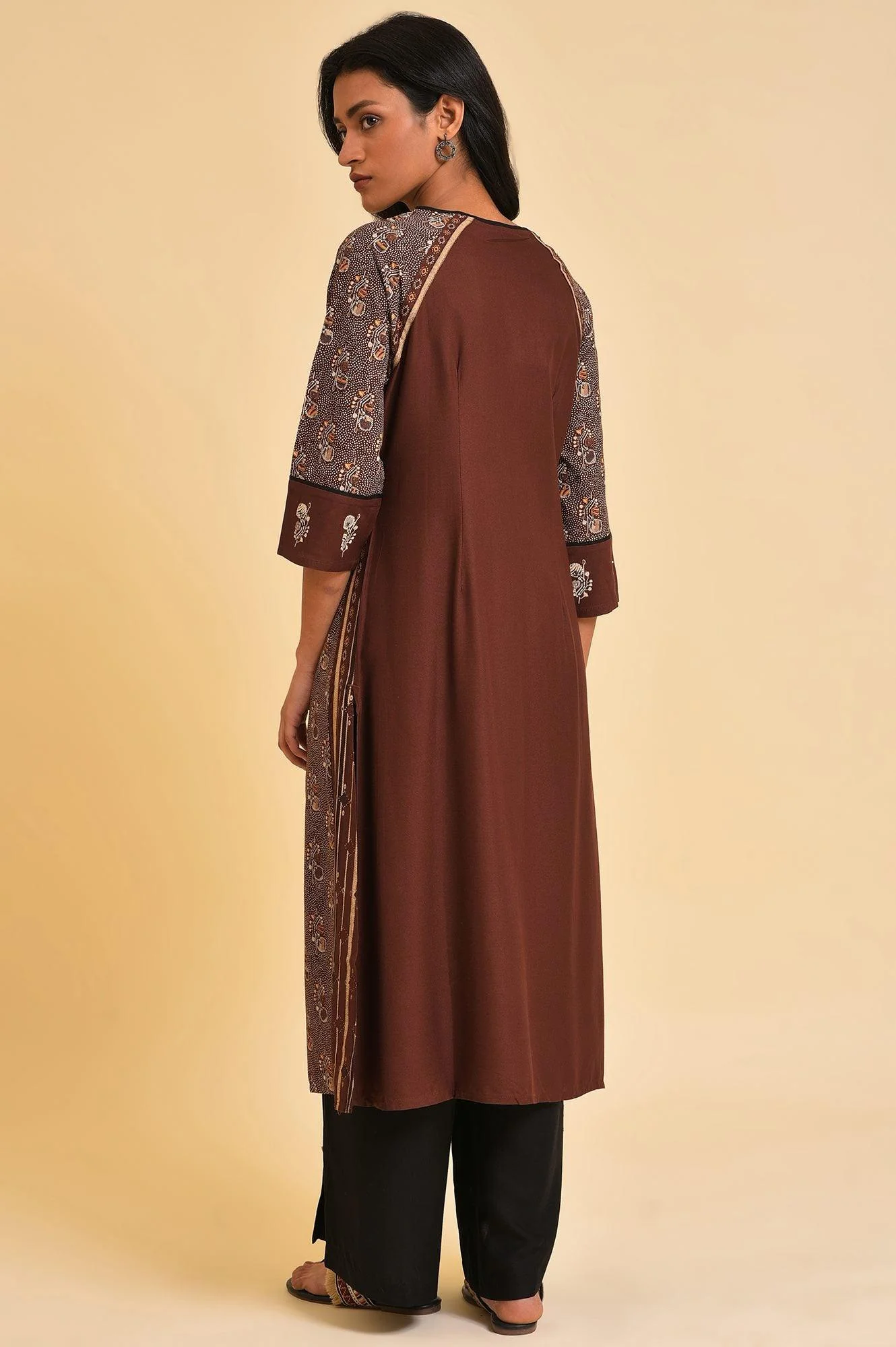 Brown Print Mix Plus Size Straight kurta - Image 2