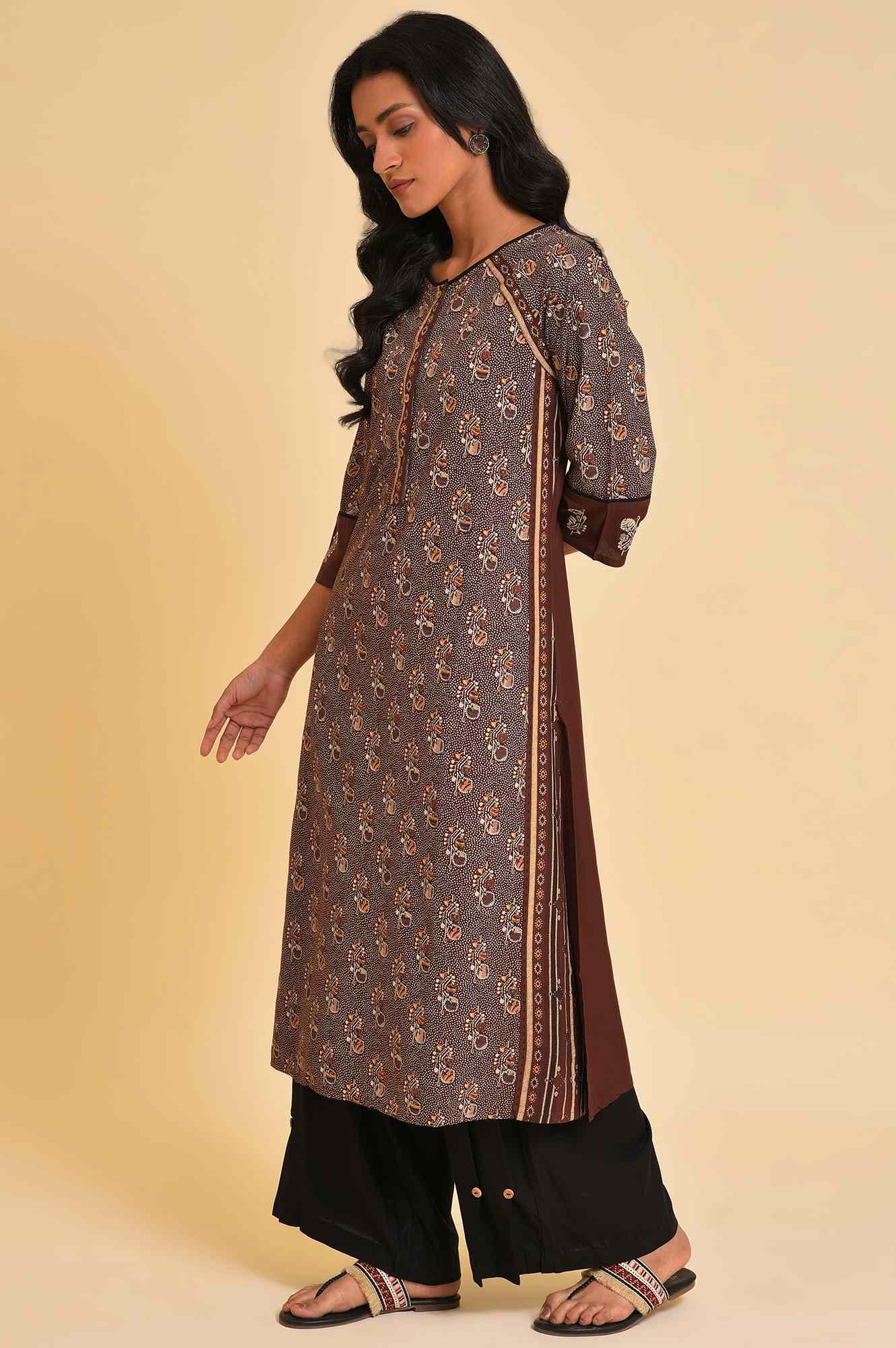 Brown Print Mix Plus Size Straight kurta - Image 3