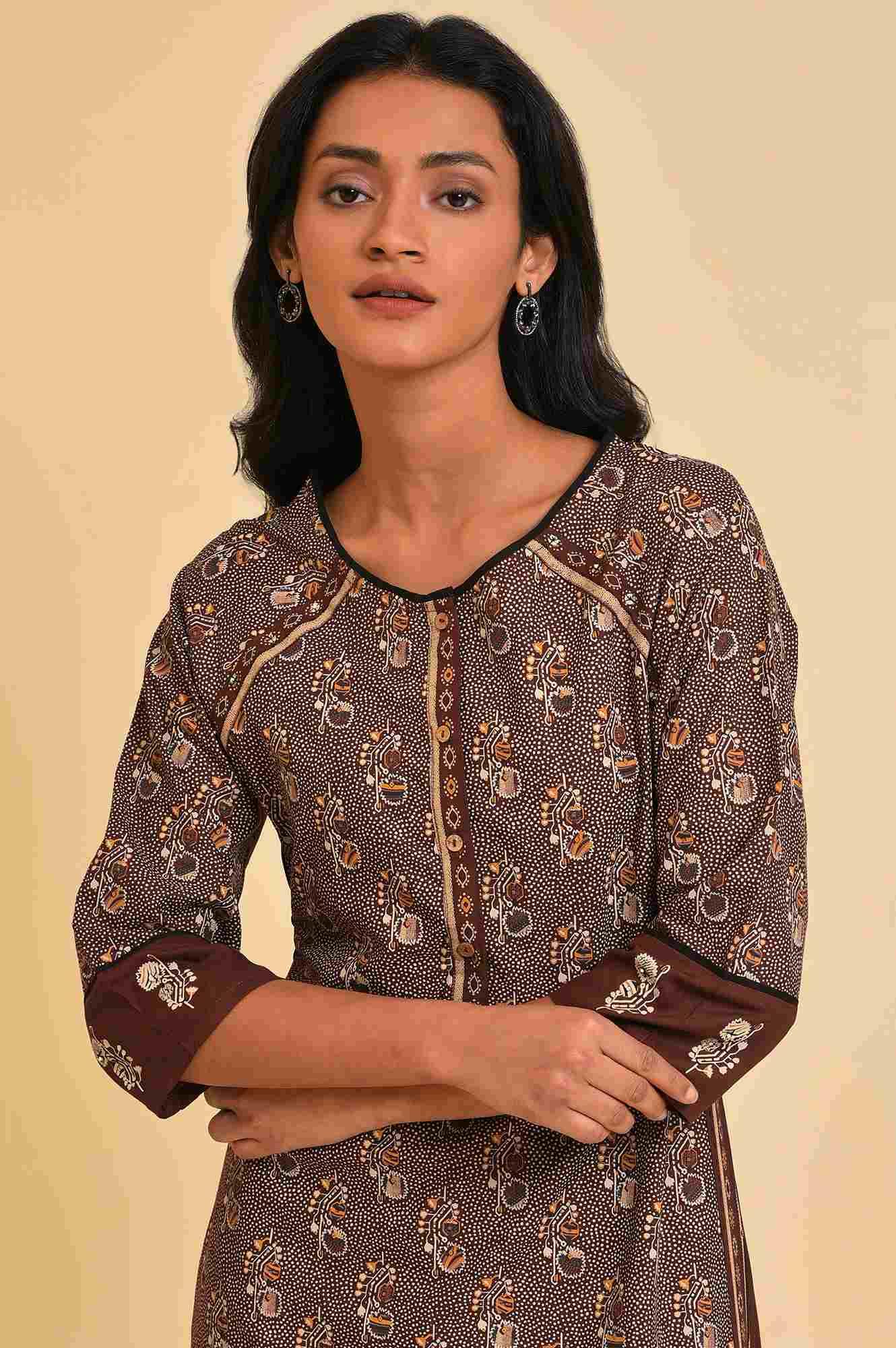 Brown Print Mix Straight kurta - Image 5