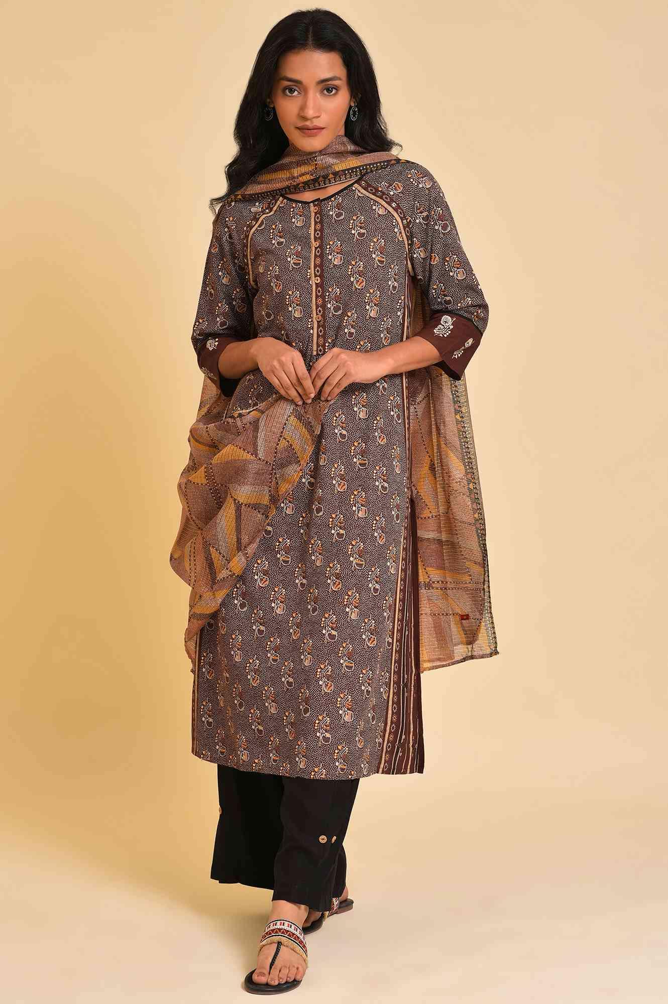 Brown Print Mix Straight kurta - Image 6