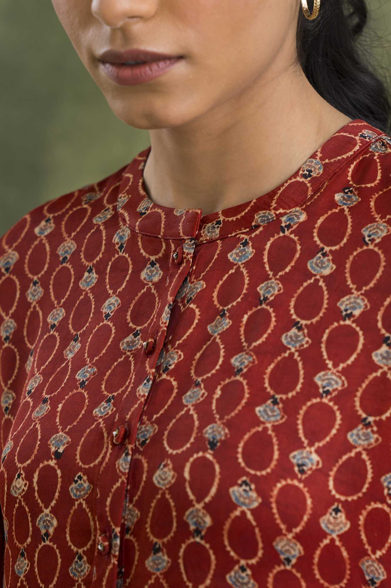 Brown Shirtdress In Ajrakh Print - Image 6