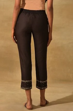 Brown Soild Slim Pants - Image 2