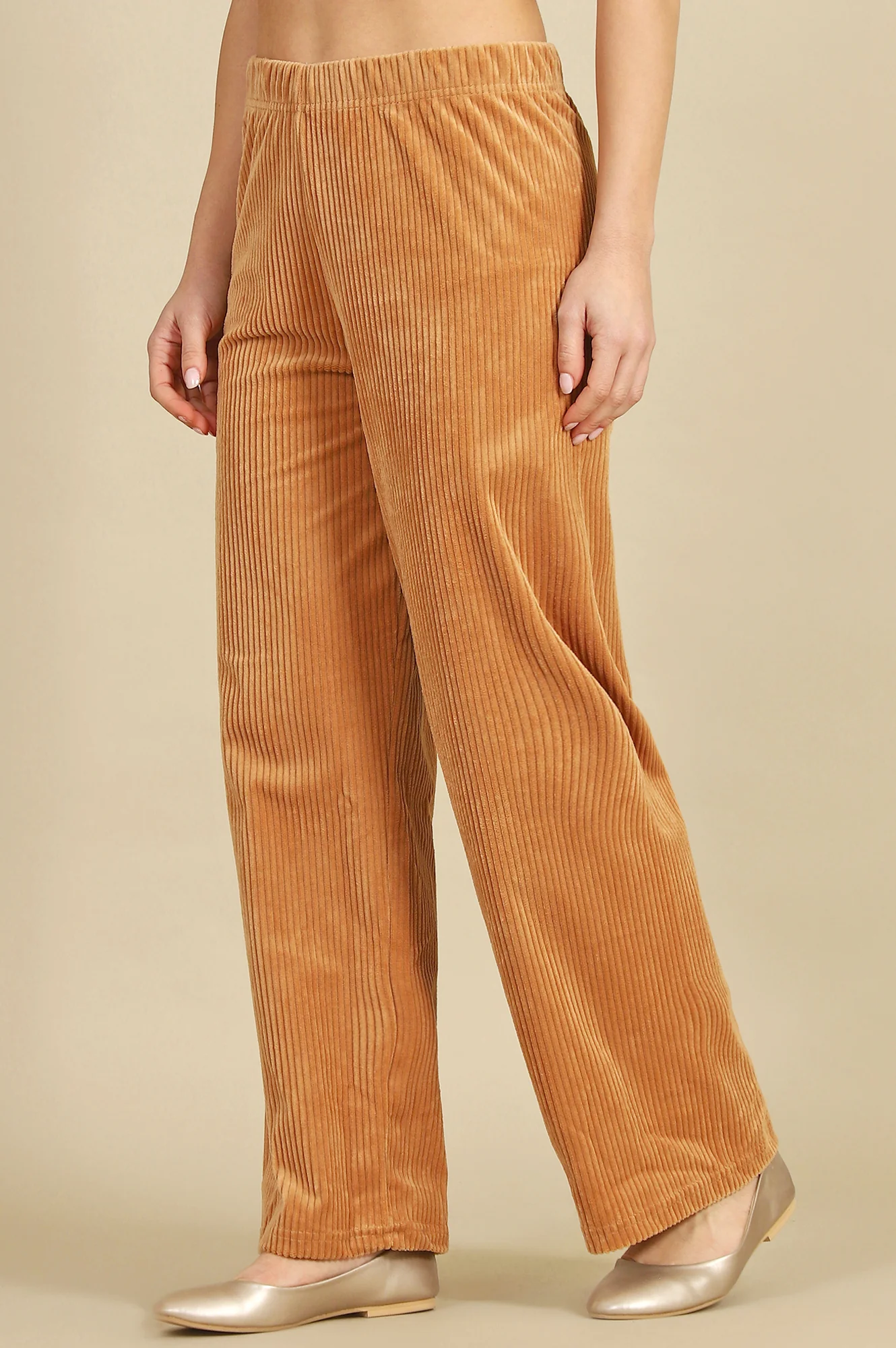 Elleven Women's Brown Solid Straight Fit Cotton Pants With Elasticated Waist - Image 4