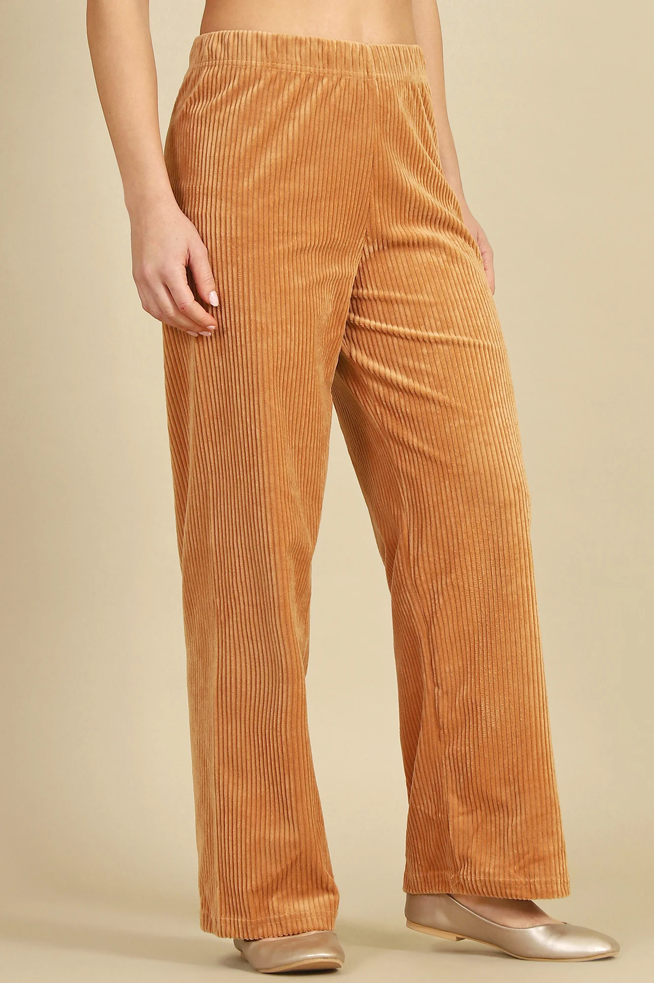 Elleven Women's Brown Solid Straight Fit Cotton Pants With Elasticated Waist - Image 6