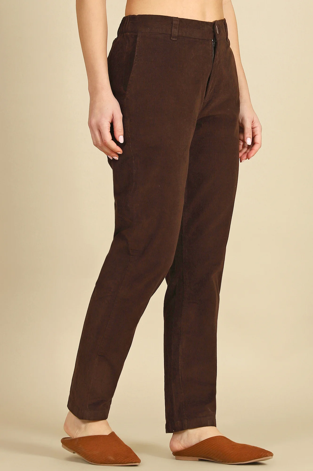 Elleven Women's Brown Solid Straight Fit Cotton Pants with YKK Zipper - Image 6