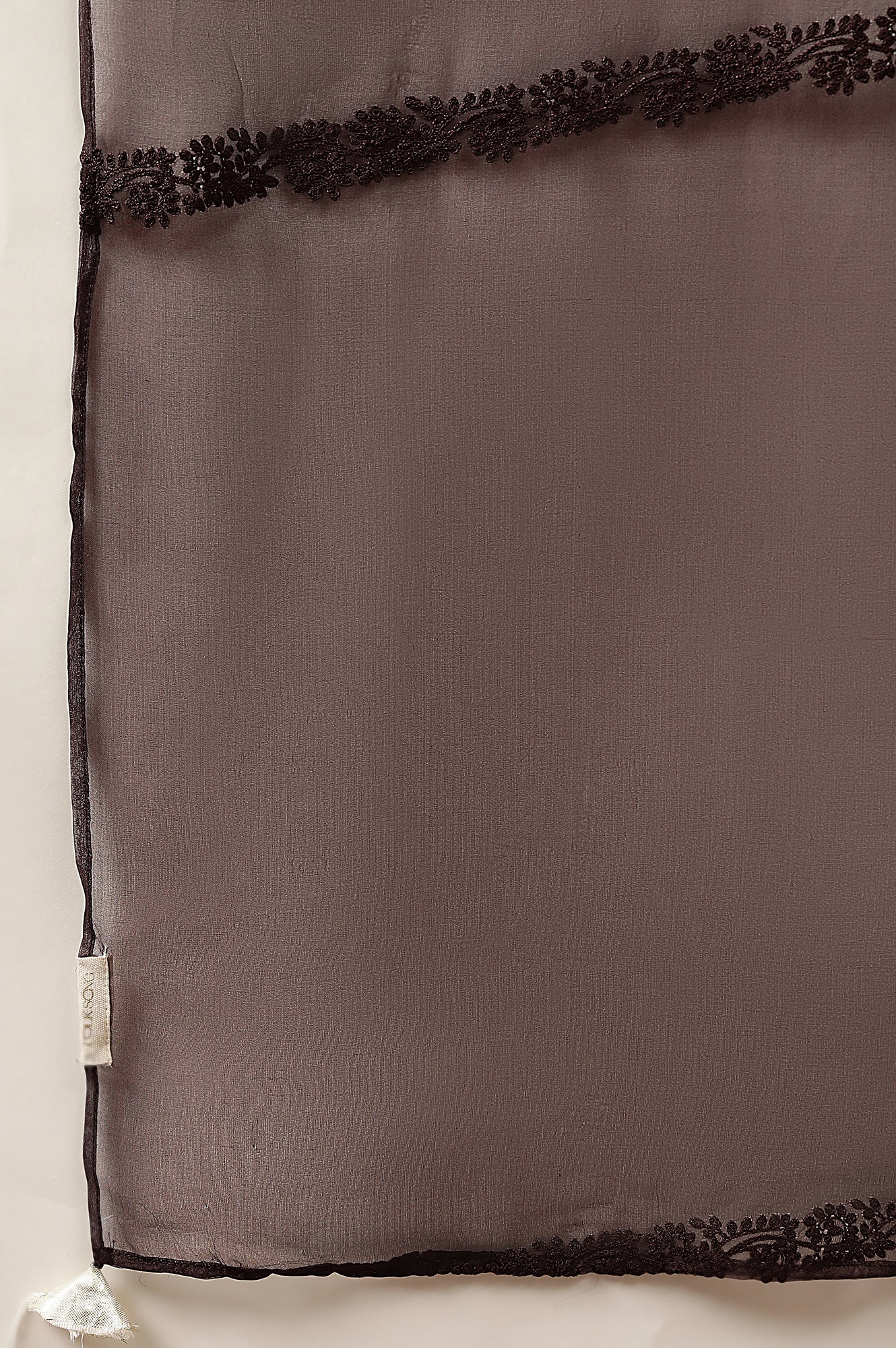 Brown Solid Embroidered Straight Organza Dupatta - Image 3