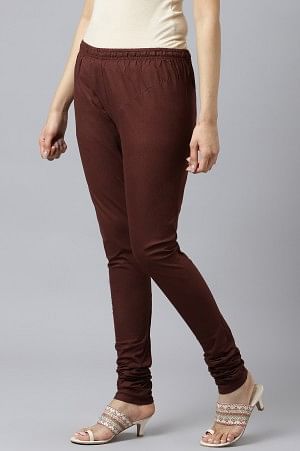 Brown Solid Knitted Churidar - Image 2