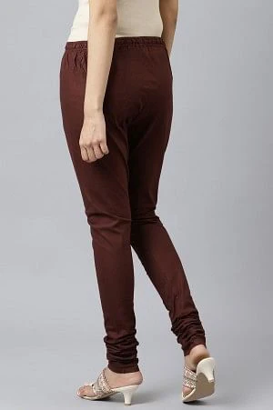 Brown Solid Knitted Churidar - Image 3