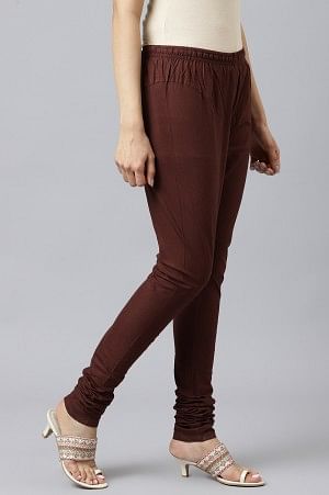 Brown Solid Knitted Churidar - Image 5