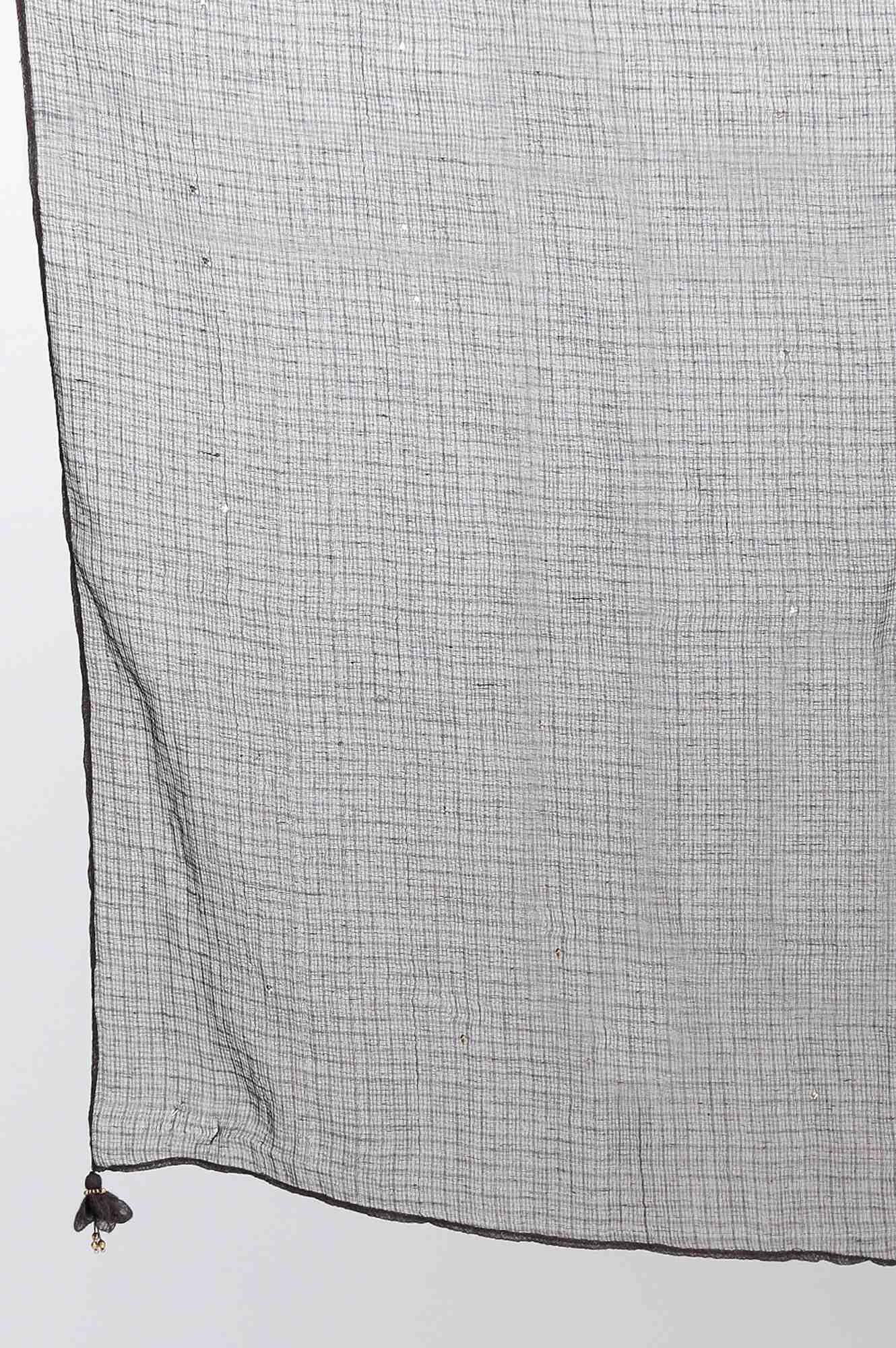 Brown Solid Mukaish Work Rectangular Cotton Silk Dupatta - Image 4