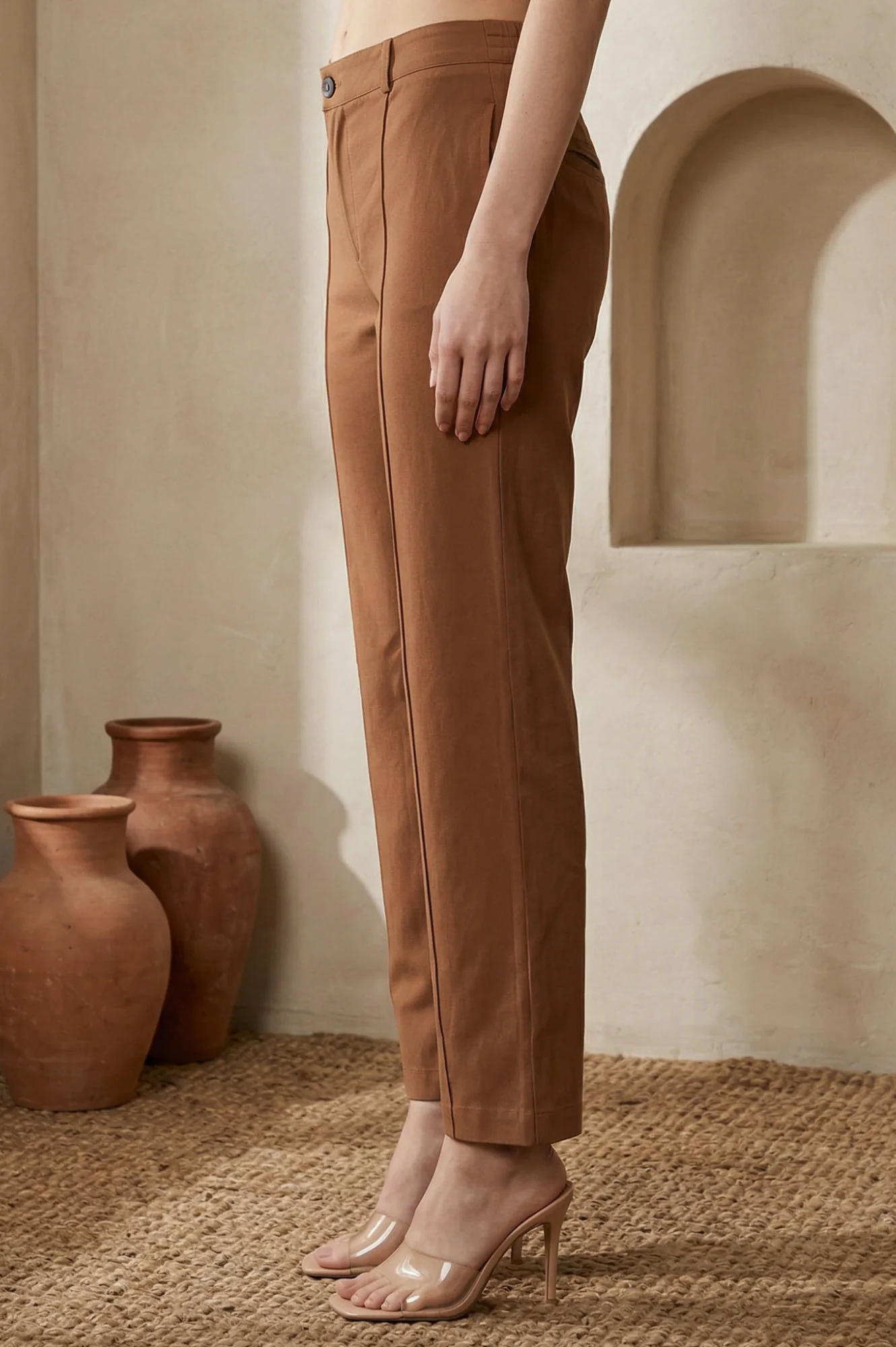 Elleven Women's Brown Solid Rayon Straight Fit Ankle Length Pants - Image 2