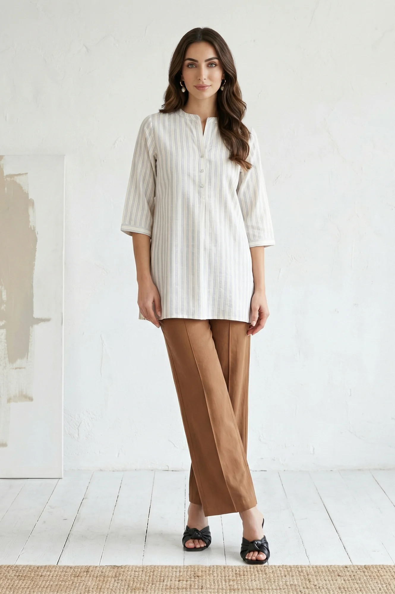 Elleven Women's Brown Solid Rayon Straight Fit Ankle Length Pants - Image 4