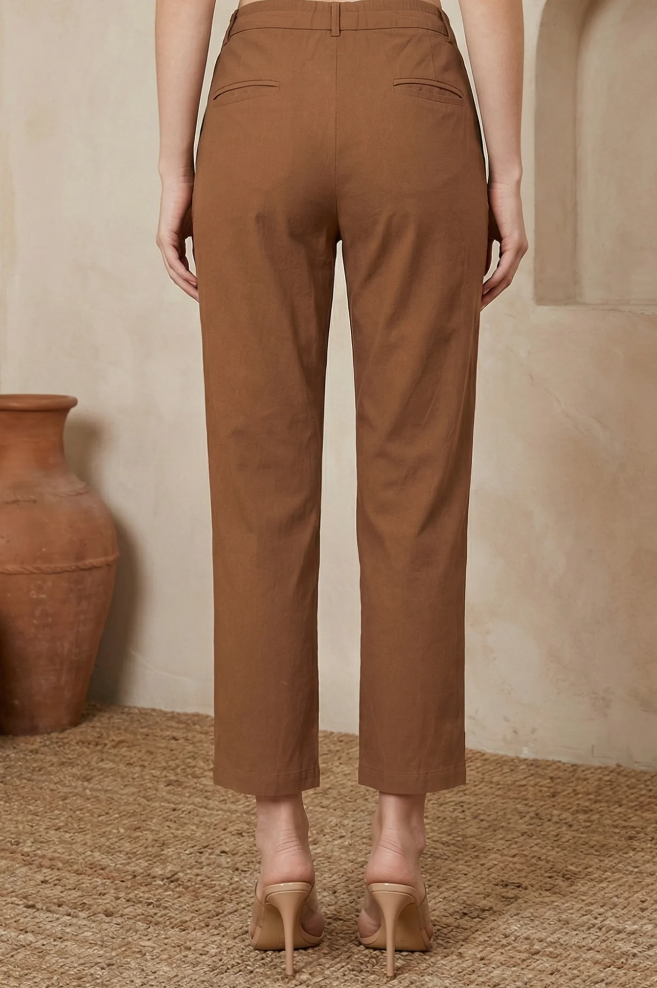 Elleven Women's Brown Solid Rayon Straight Fit Ankle Length Pants - Image 5