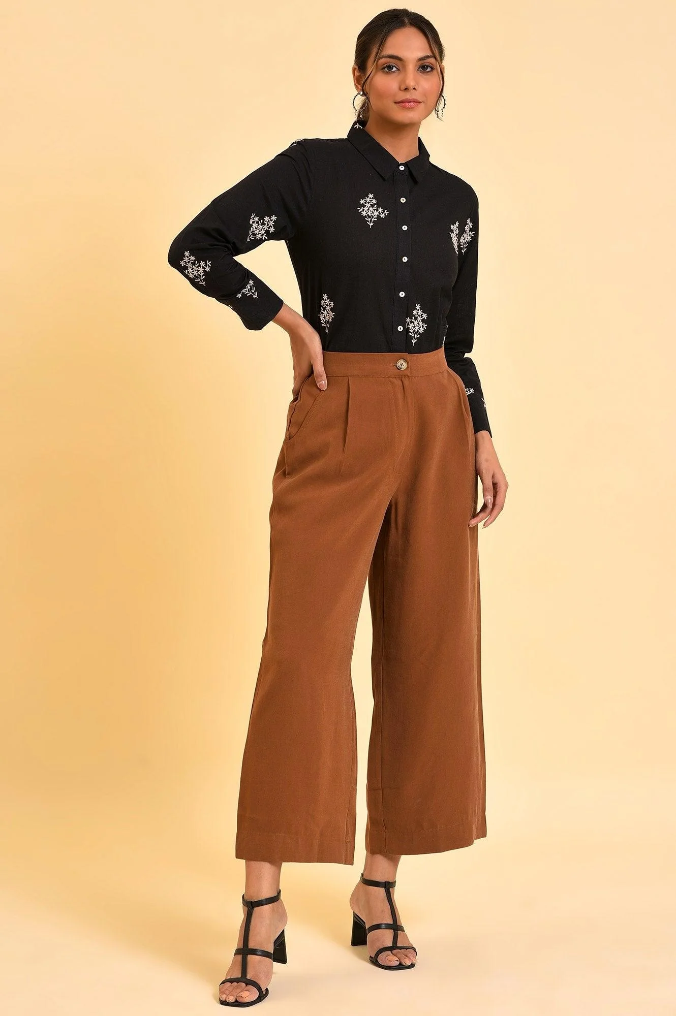 Brown Wide-Leg Pleated Trousers - Image 5