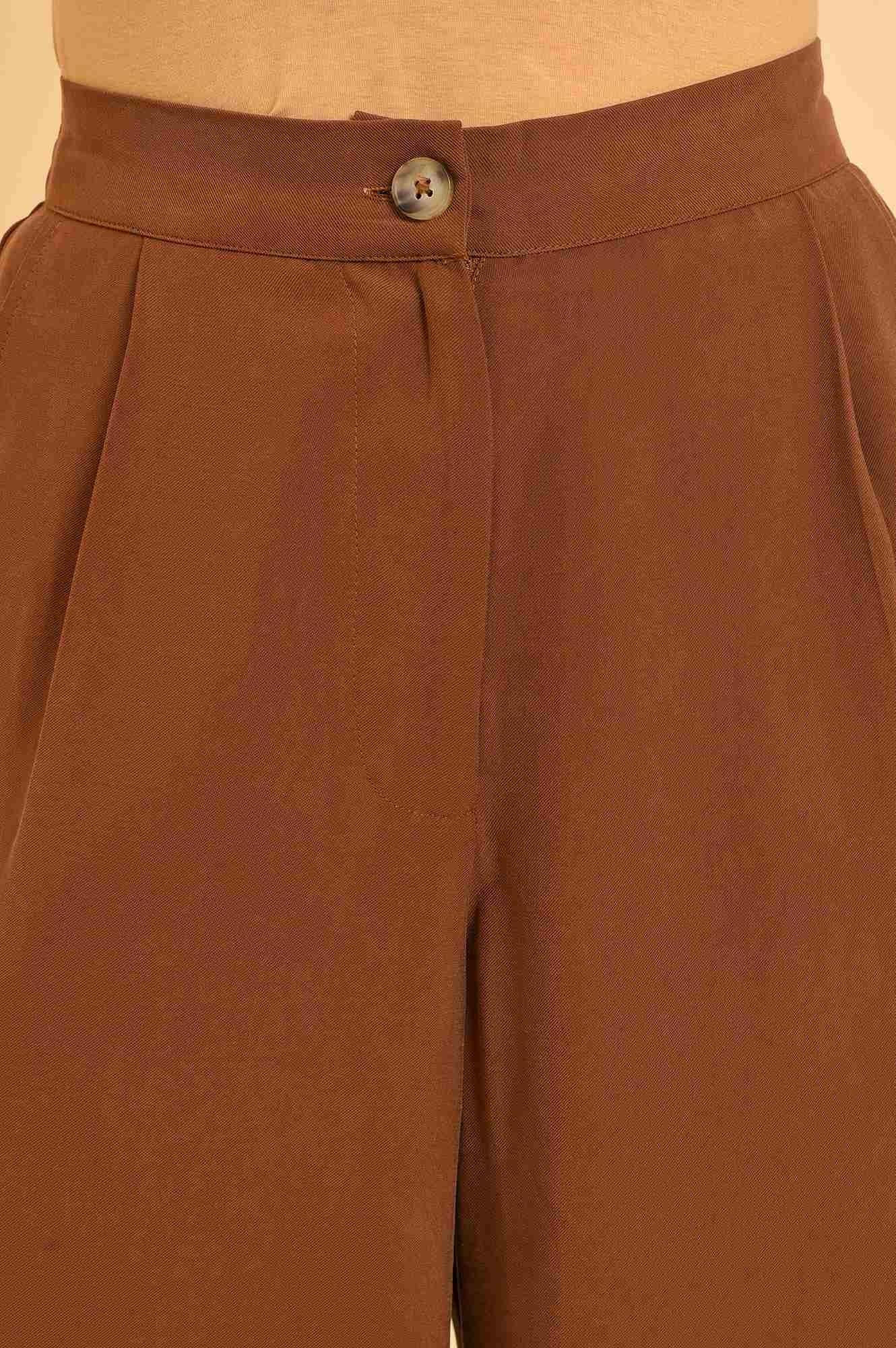 Brown Wide-Leg Pleated Trousers - Image 6