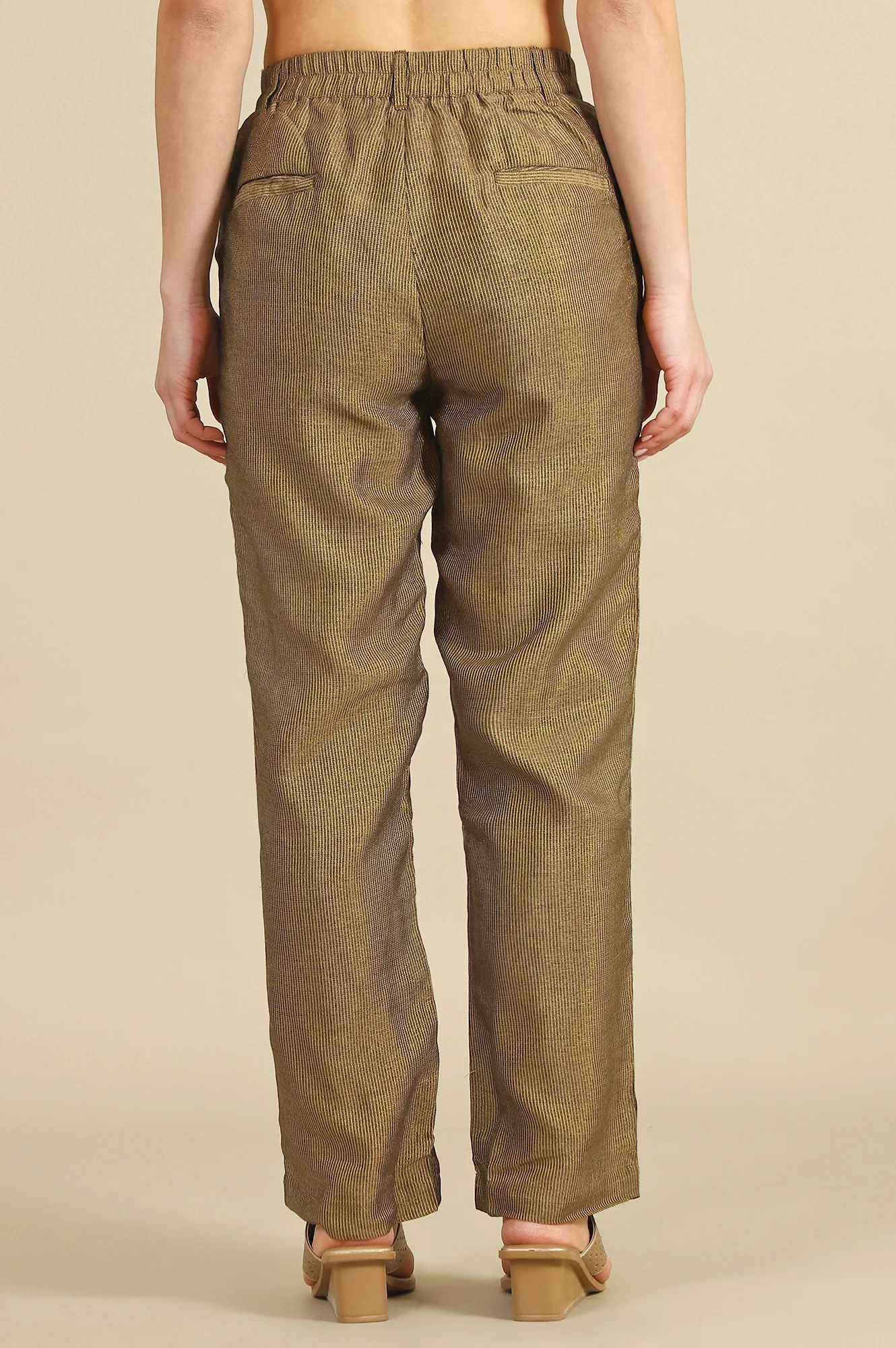 Elleven Women's Brown Yarn Dyed Straight Fit Pants With YKK Zipper - Image 5