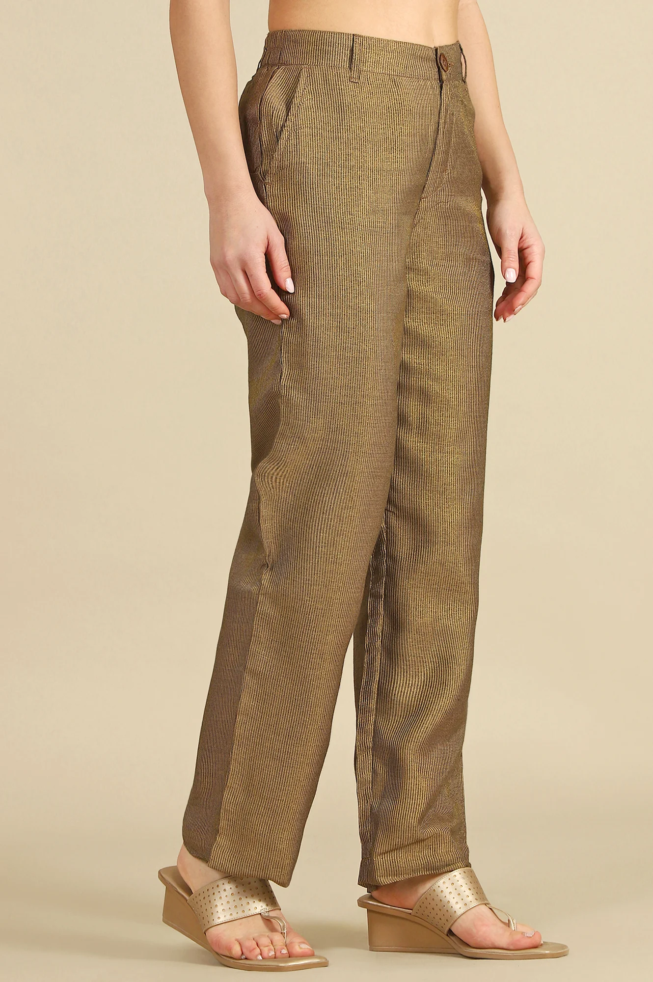 Elleven Women's Brown Yarn Dyed Straight Fit Pants With YKK Zipper - Image 6