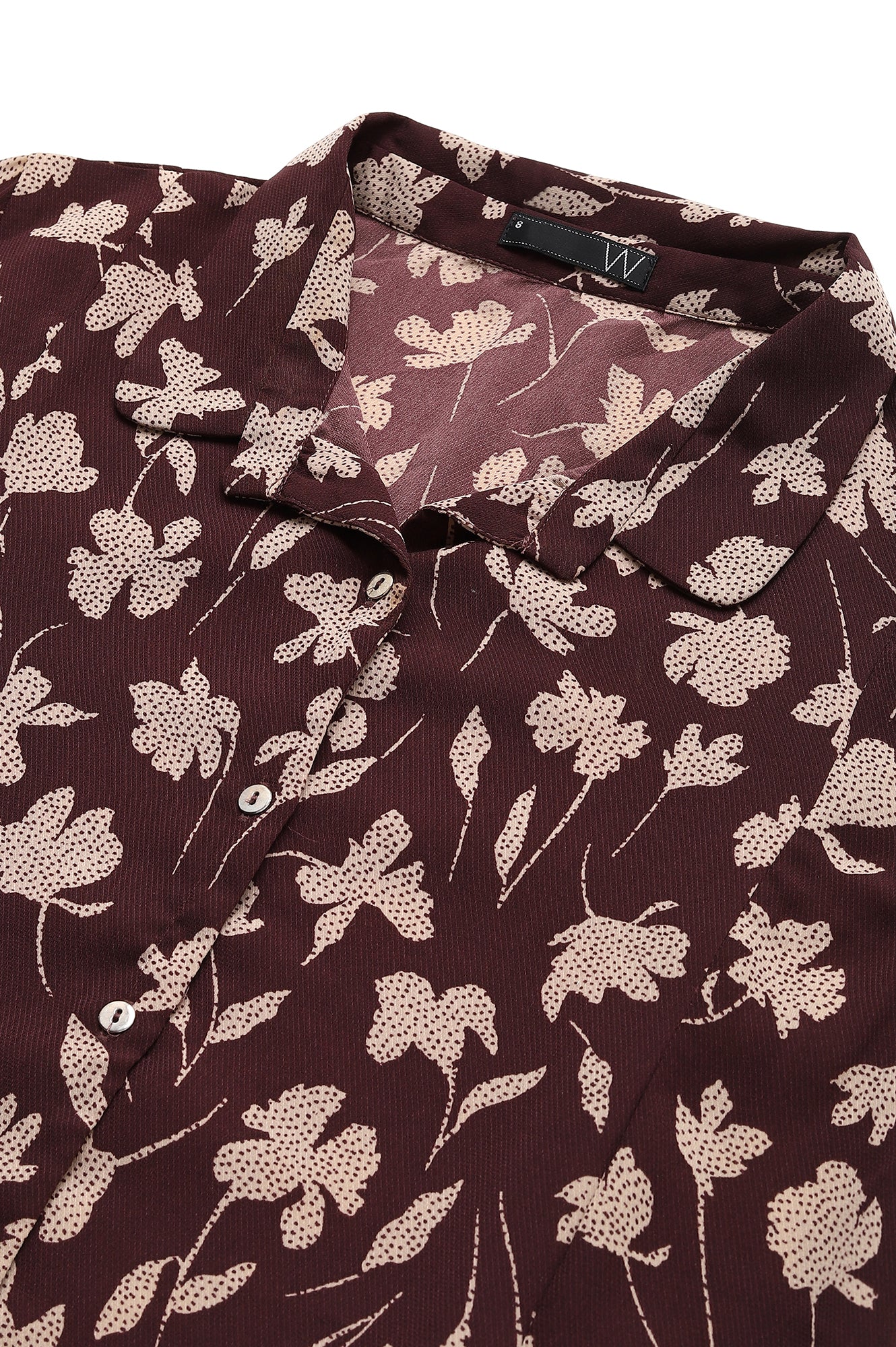 Burgundy Floral Printed Long Shirt Dress - Image 2