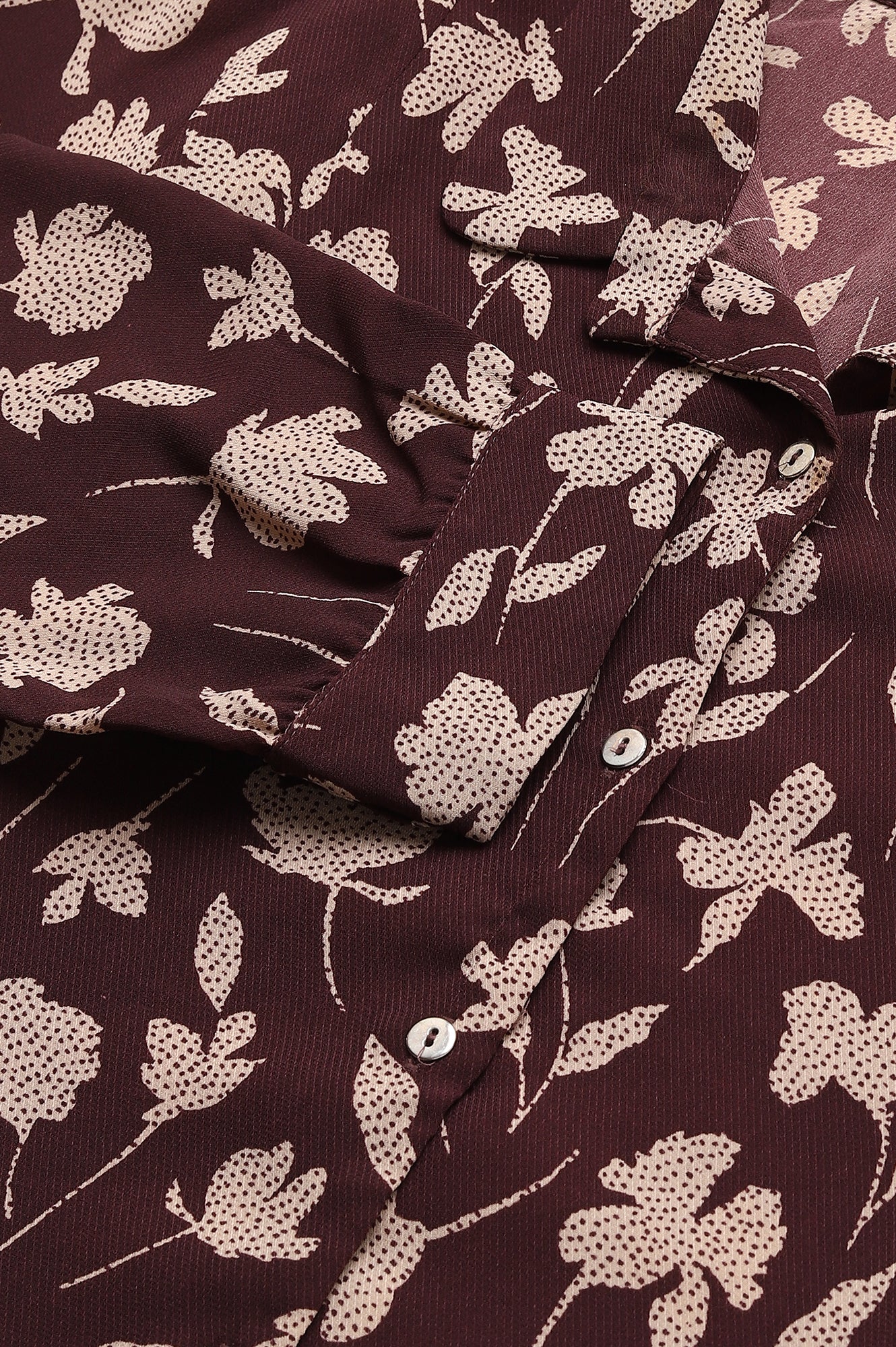 Burgundy Floral Printed Long Shirt Dress - Image 7