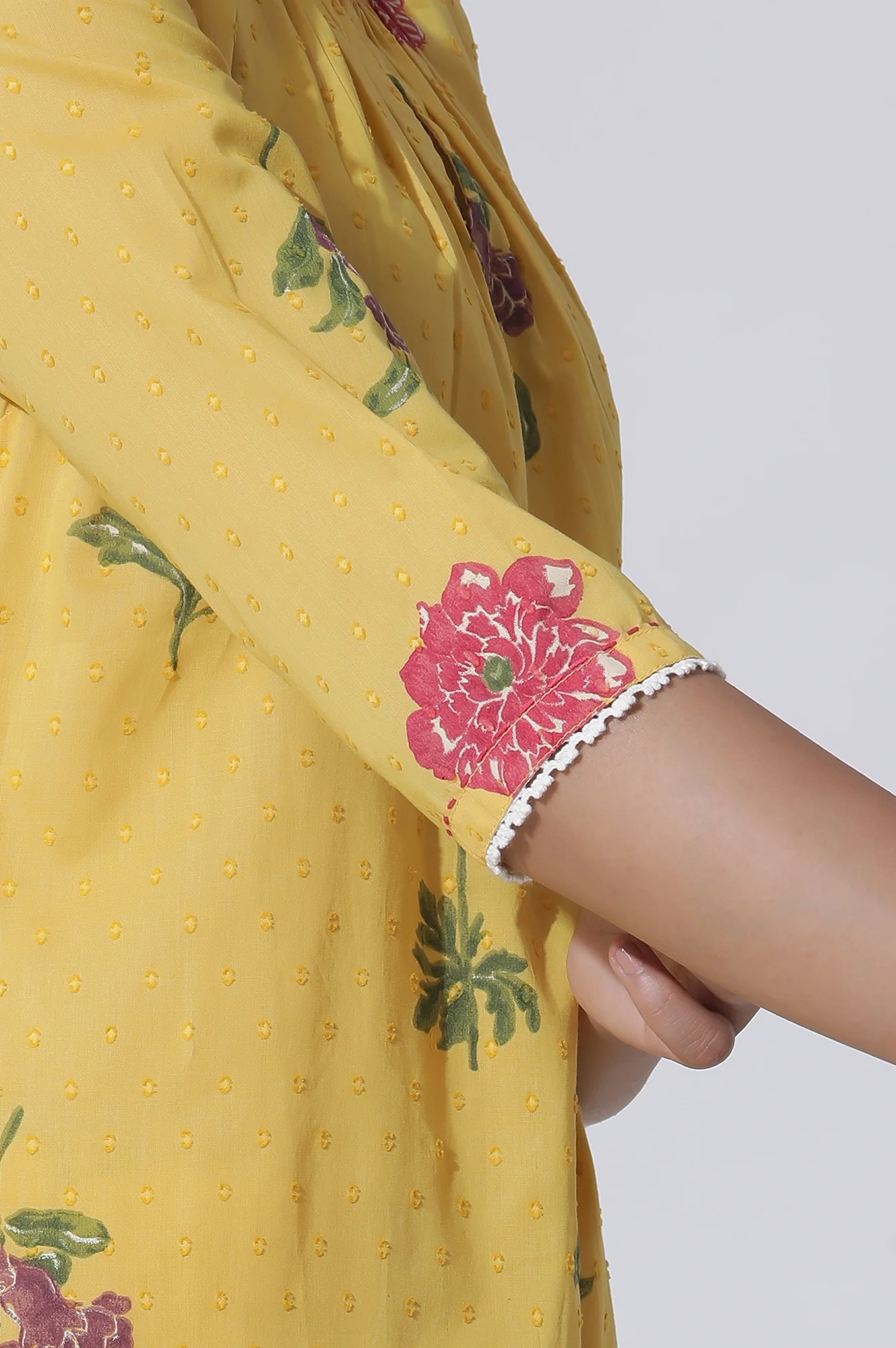 Buttercup Yellow Floral Printed A-Line Cotton Kurta And Pants Co-Ord Set - Image 7