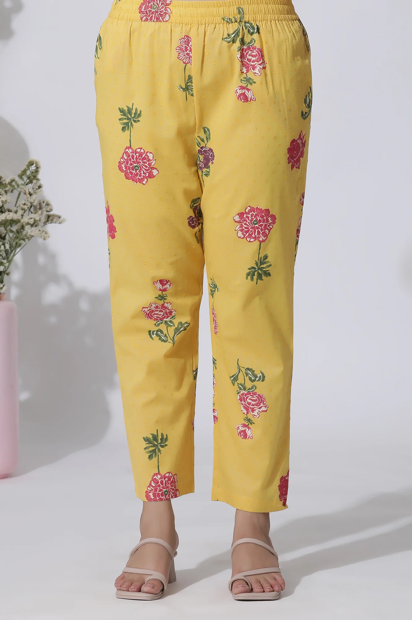 Buttercup Yellow Floral Printed A-Line Cotton Kurta And Pants Co-Ord Set - Image 8