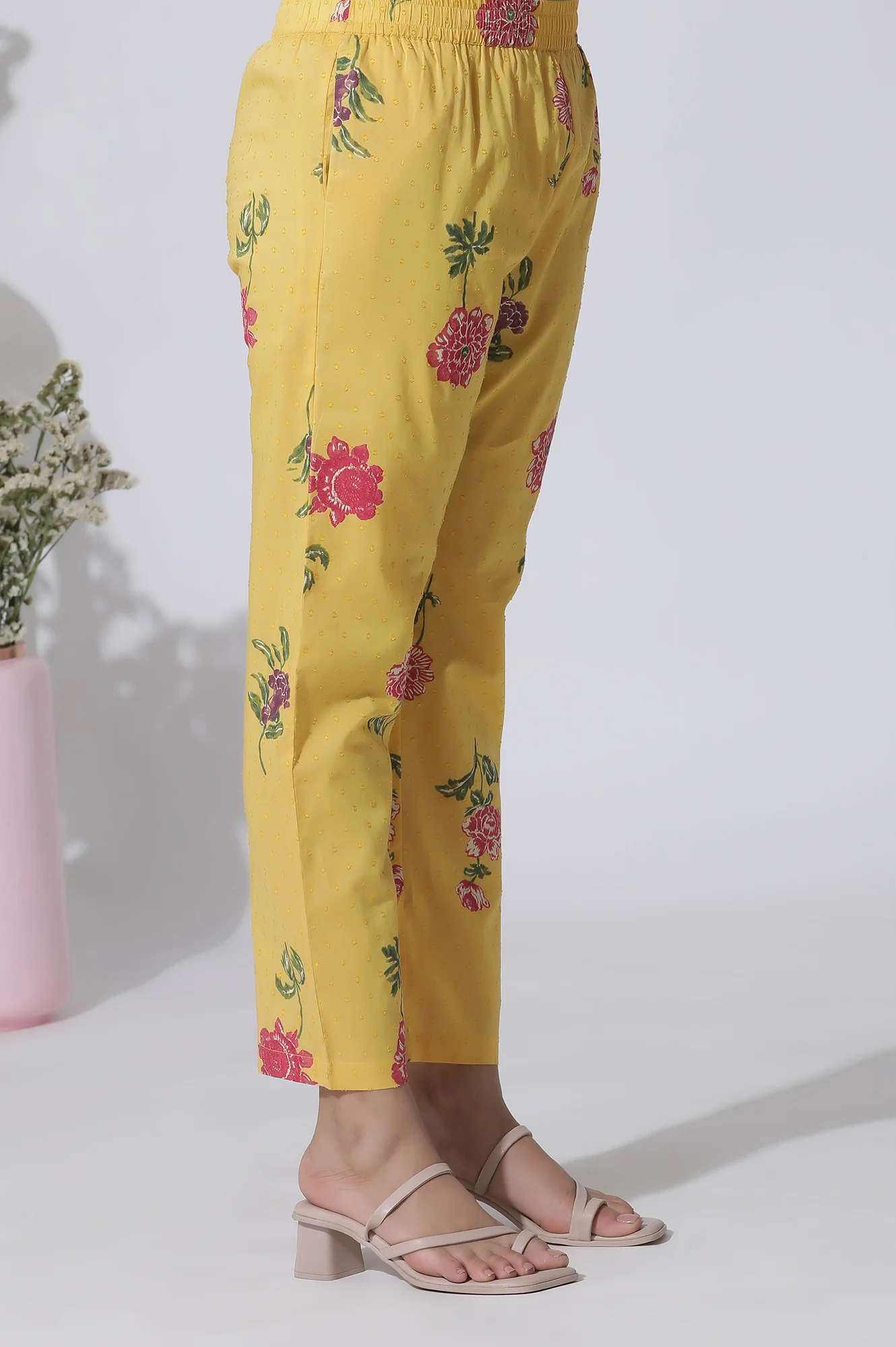 Buttercup Yellow Floral Printed A-Line Cotton Kurta And Pants Co-Ord Set - Image 9