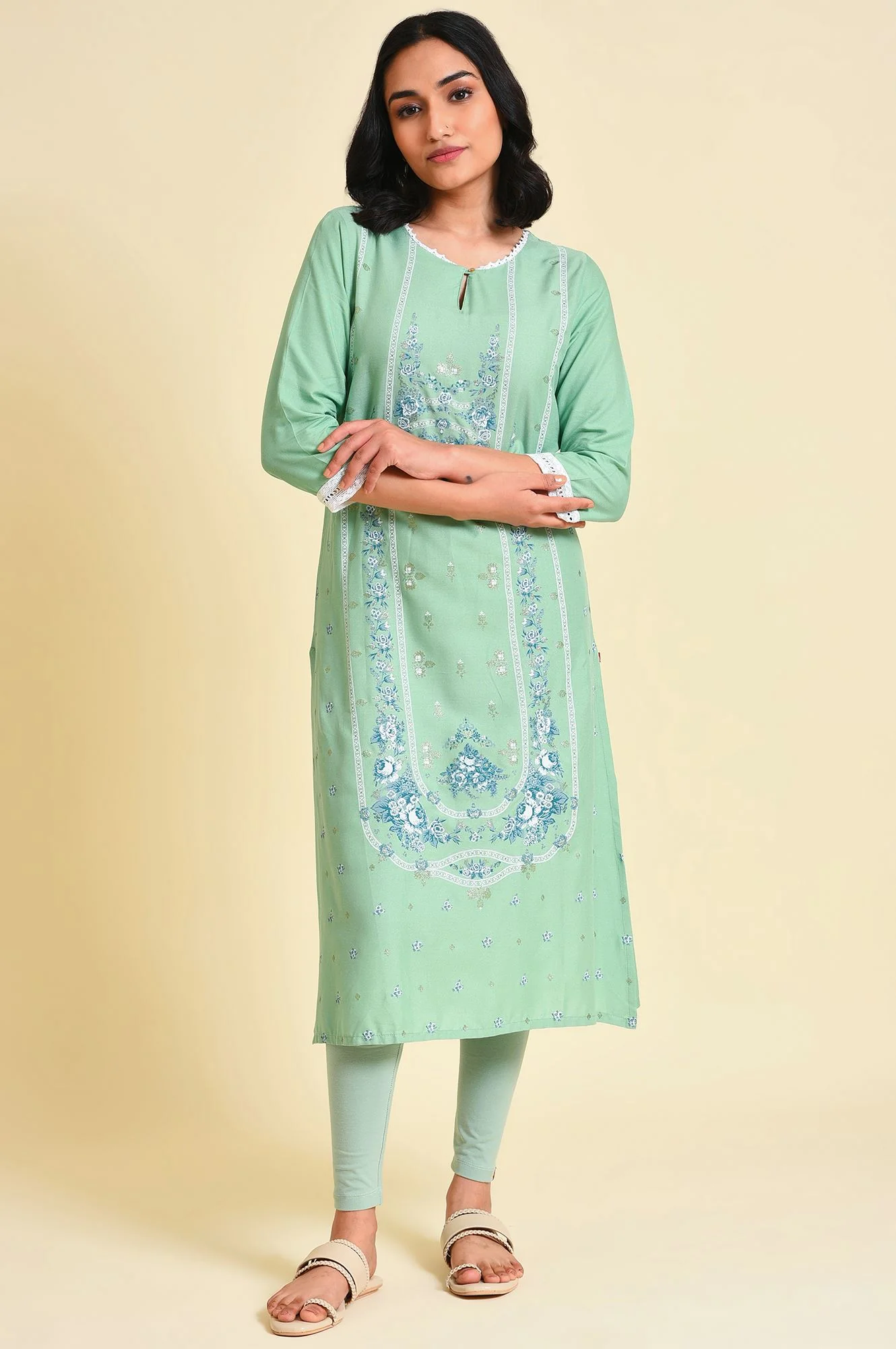 Cameo Green Cotton Jersey Tights - Image 5