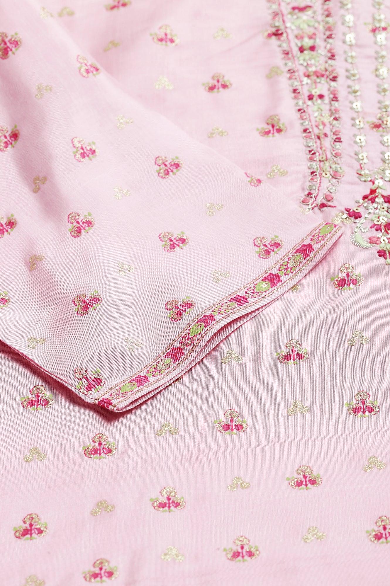 Cameo Pink Floral Printed And Embroidered kurta - Image 7