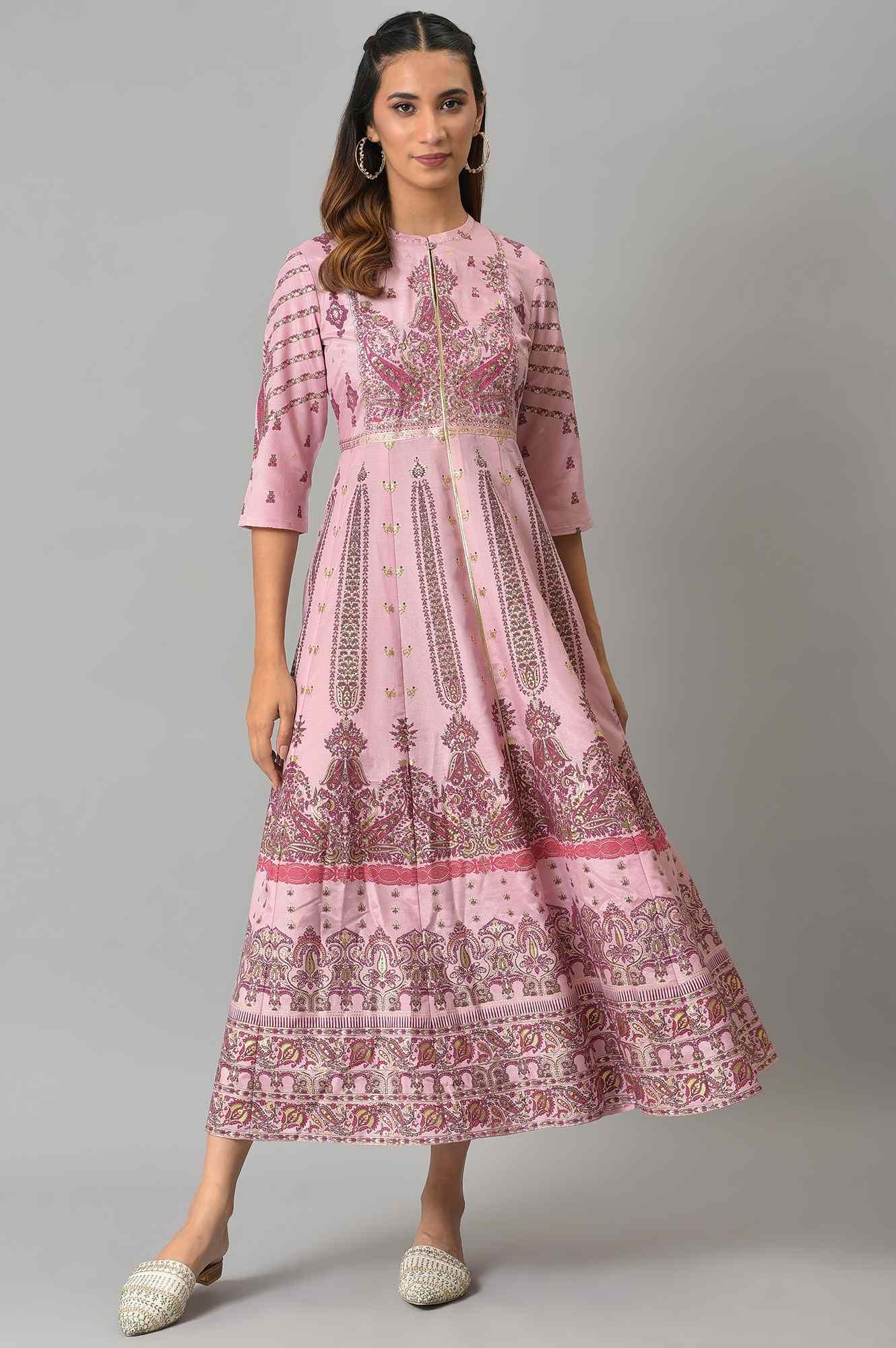 Cameo Pink Floral Printed Festive Dress - Image 2