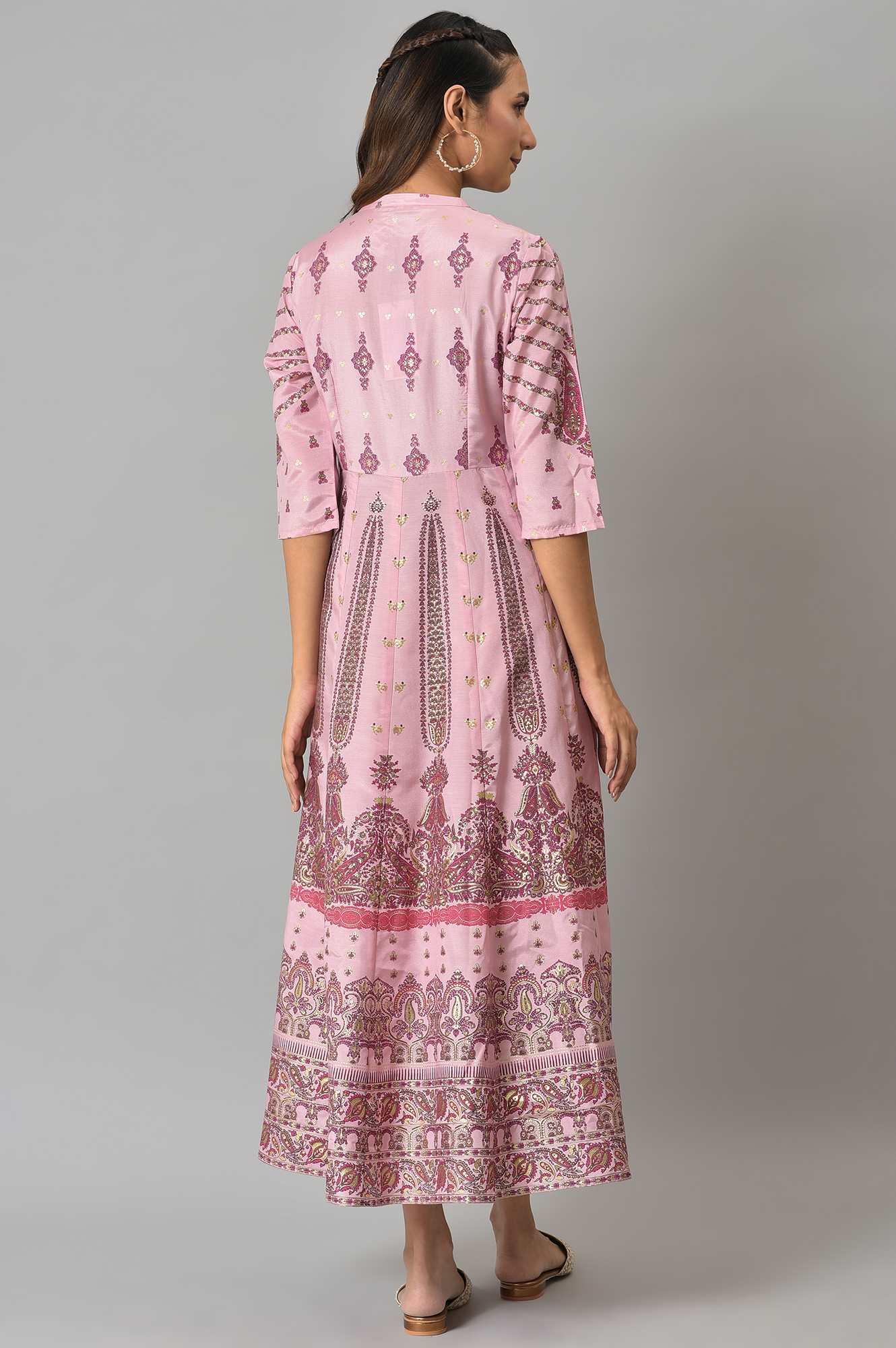 Cameo Pink Floral Printed Festive Dress - Image 3