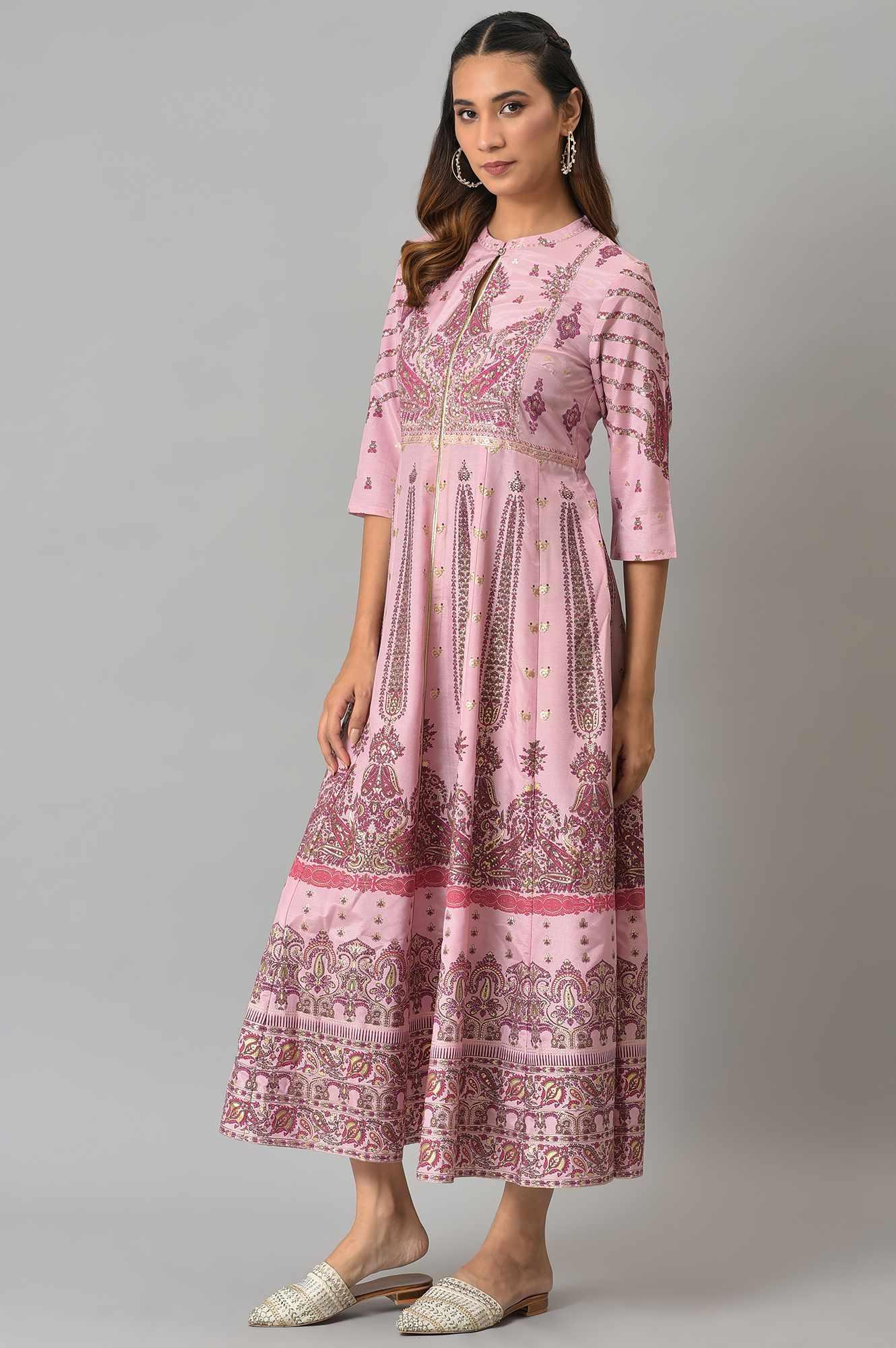 Cameo Pink Floral Printed Festive Dress - Image 4