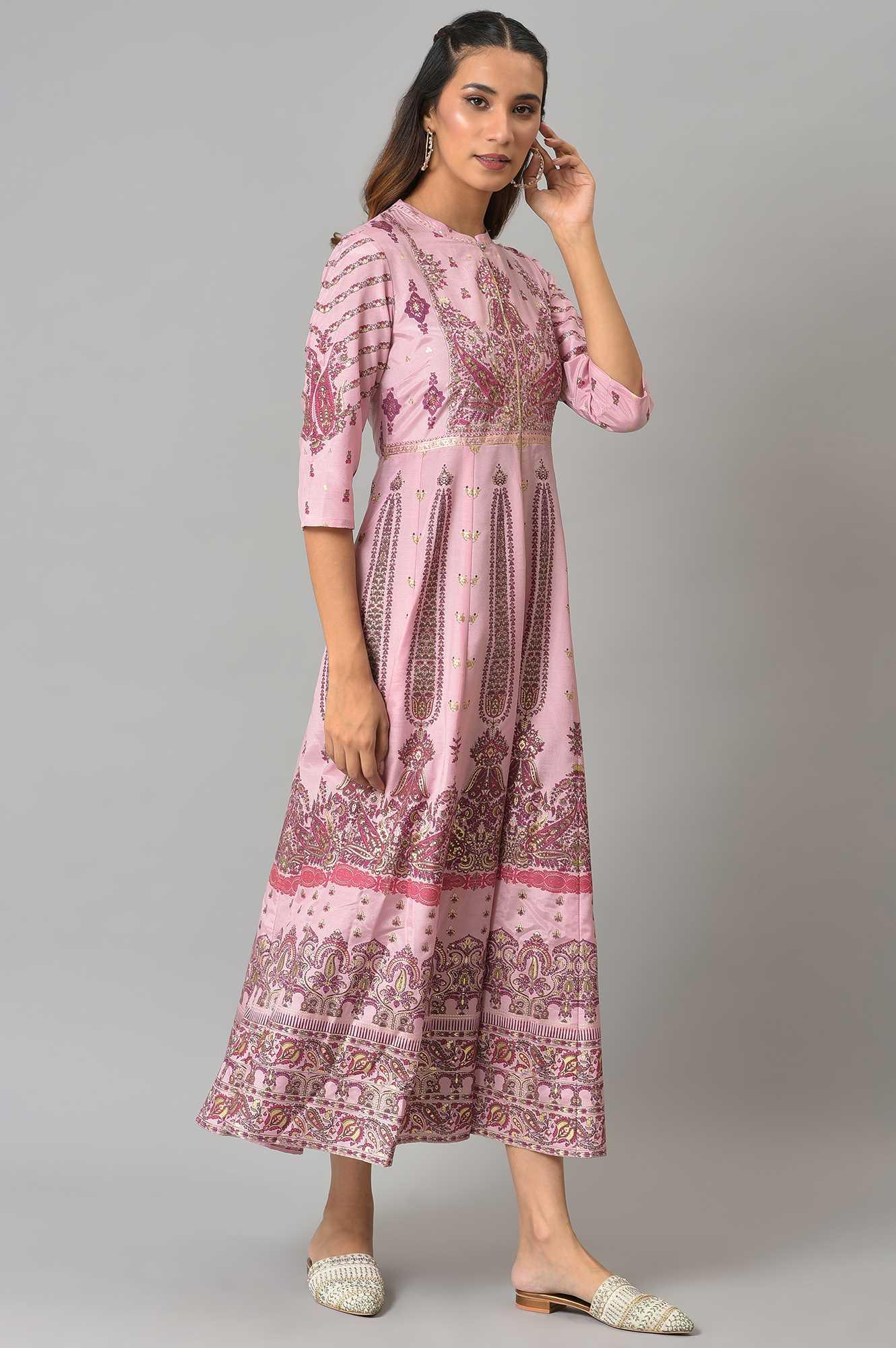 Cameo Pink Floral Printed Festive Dress - Image 5