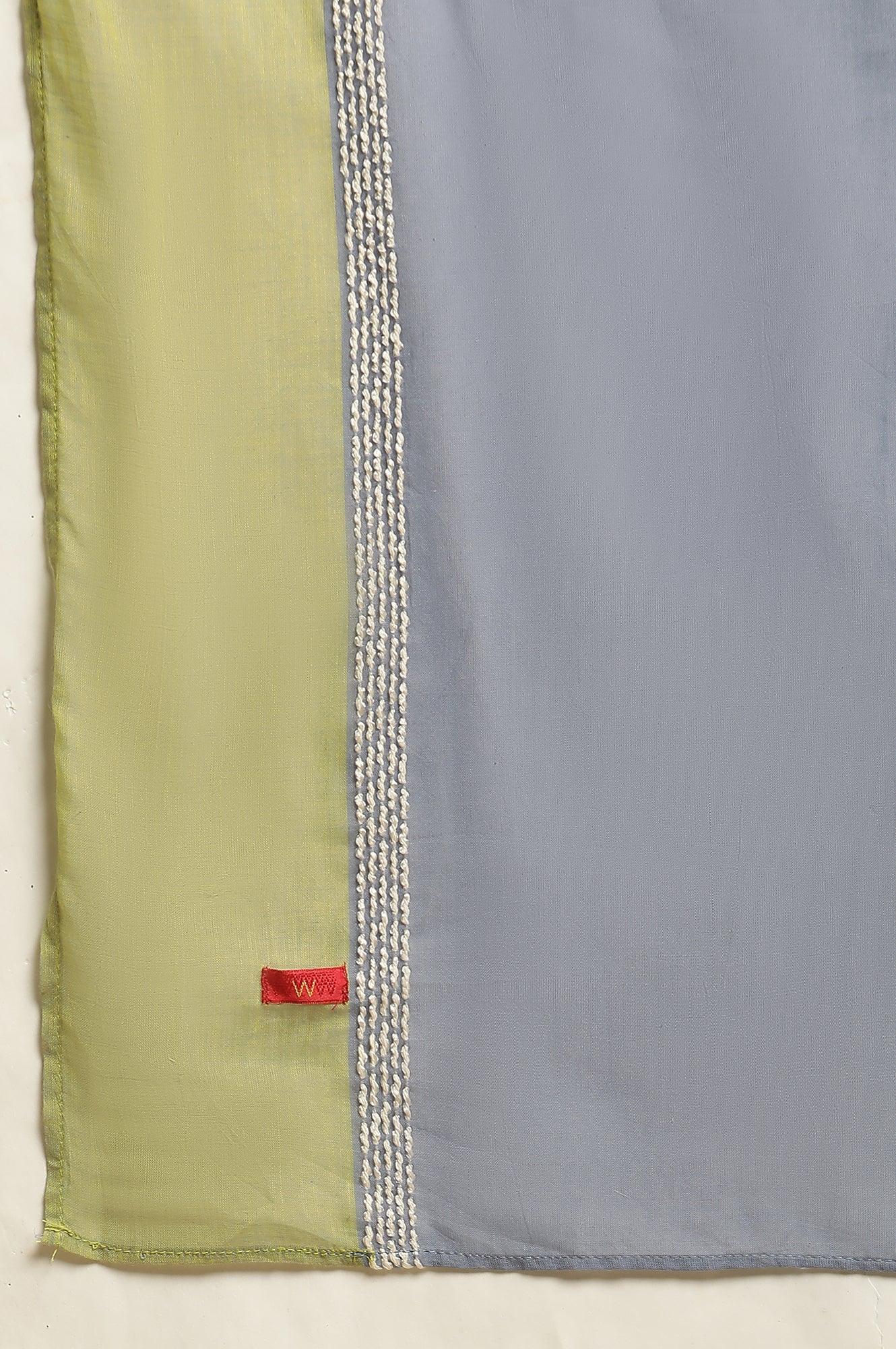 Celery Green And Blue Colour Block Dupatta - Image 6