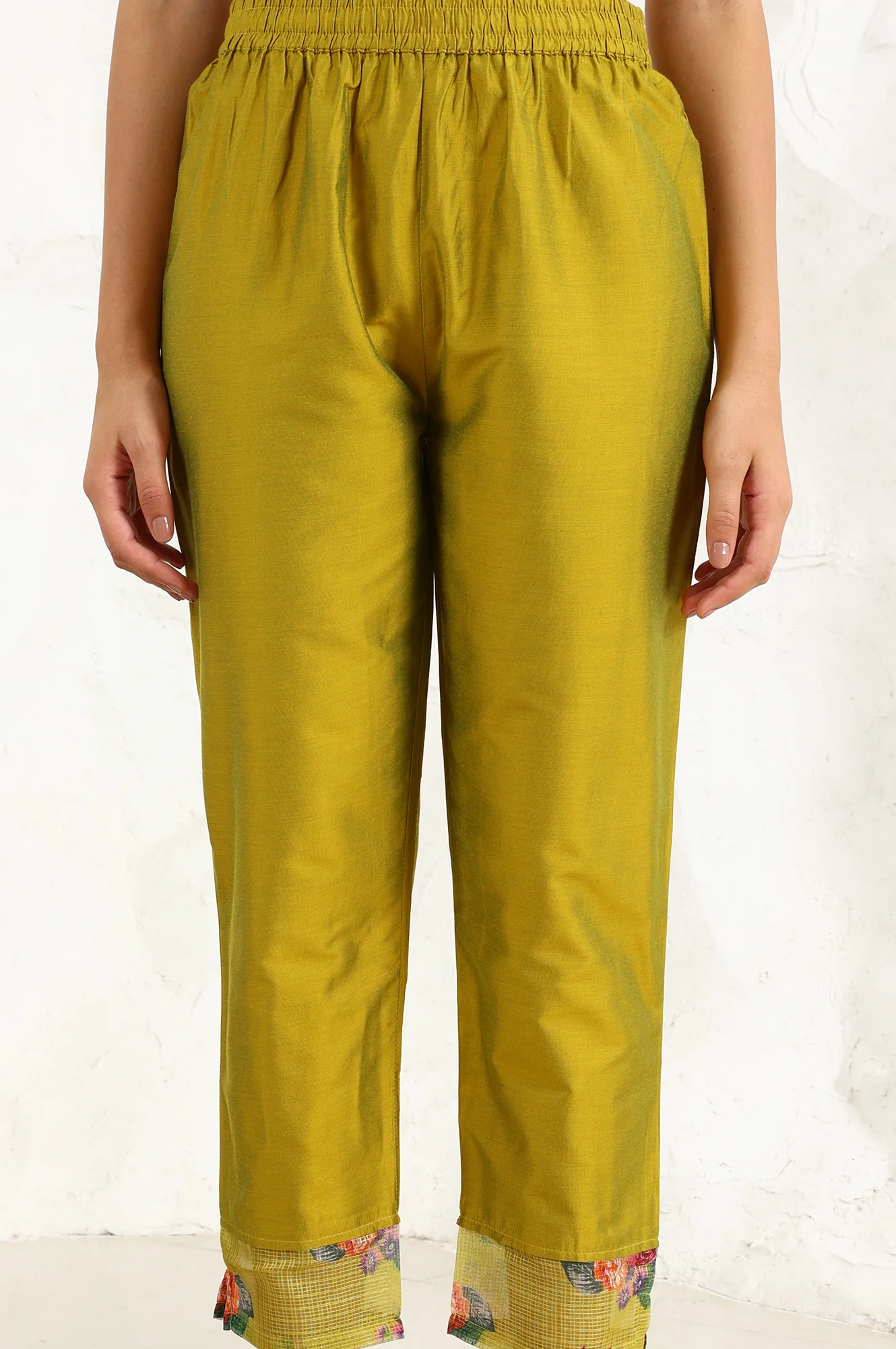 Celery Green Floral Printed Sequined Kota Straight Kurta, Slim Pants And Dupatta Set - Image 8